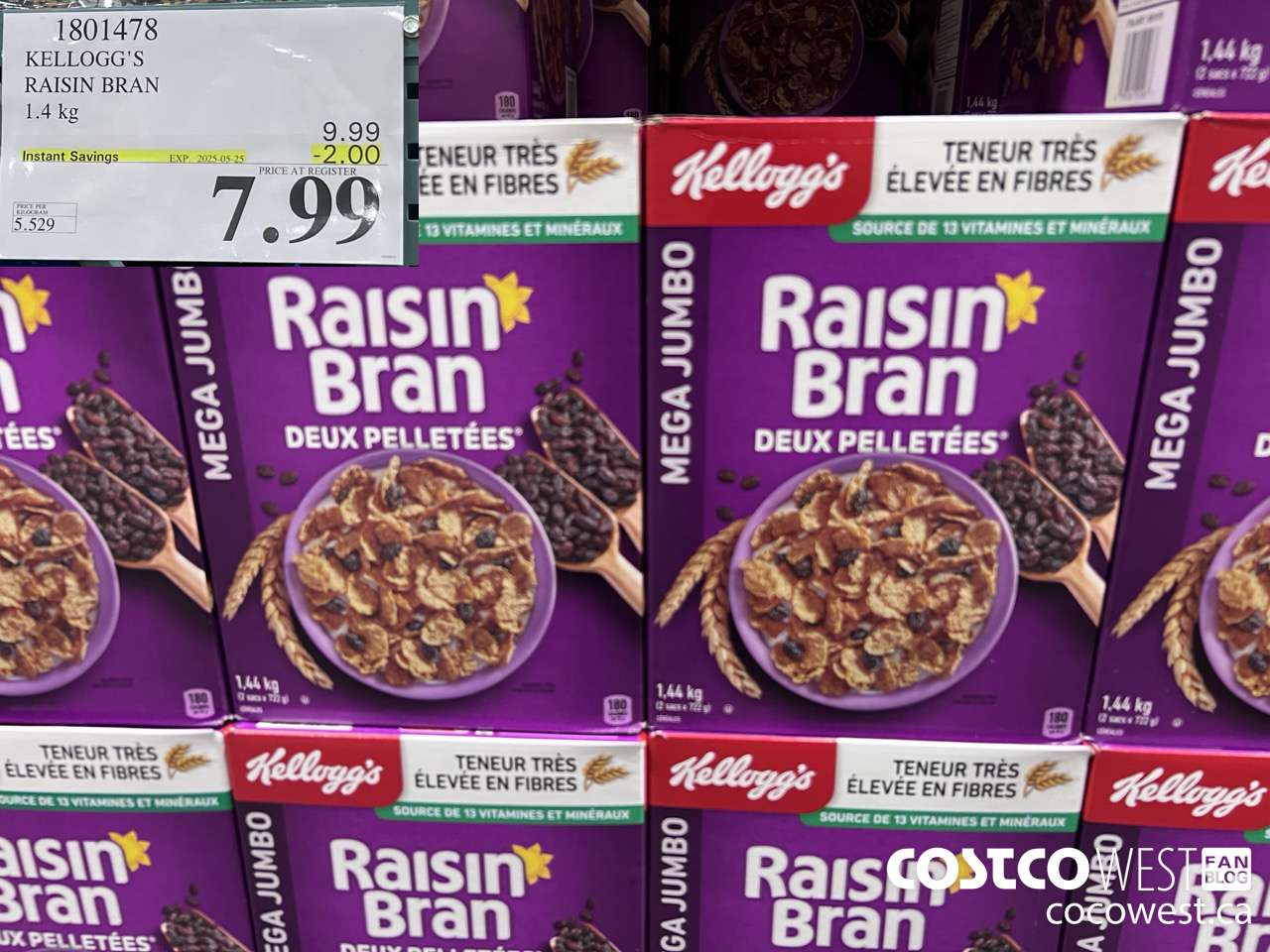 1801478 KELLOGG'S RAISIN BRAN 1.4KG ($2.00 INSTANT SAVINGS EXPIRES ON 2025-05-25) $7.99