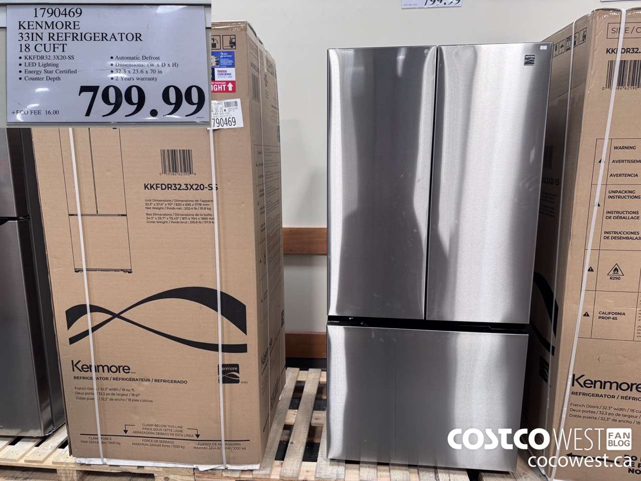 1790469 KENMORE 33IN REFRIGERATOR 18 CUFT $799.99