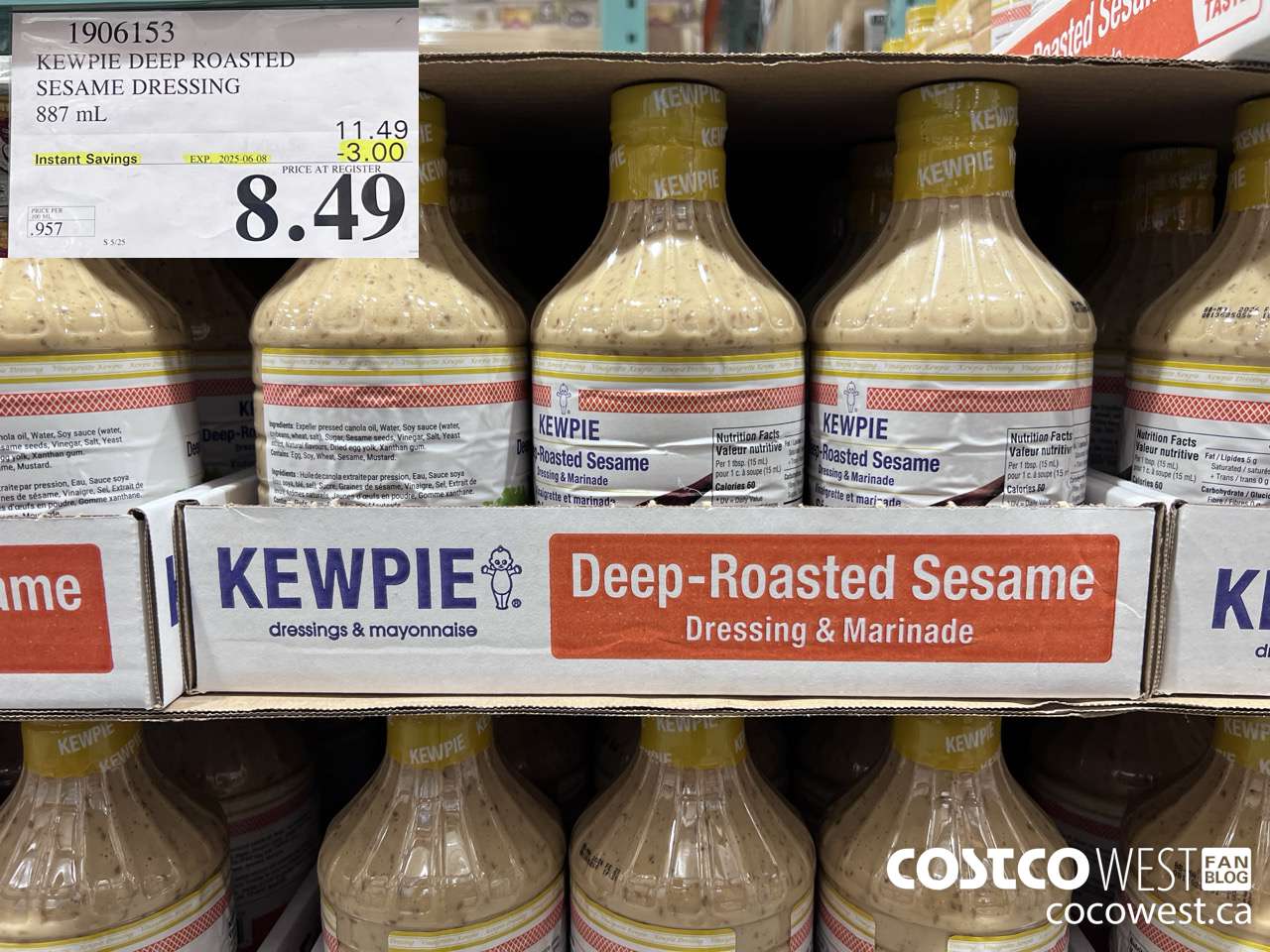 1906153 KEWPIE DEEP ROASTED SESAME DRESSING 887 mL ($3.00 INSTANT SAVINGS EXPIRES ON 2025-06-08) $8.49