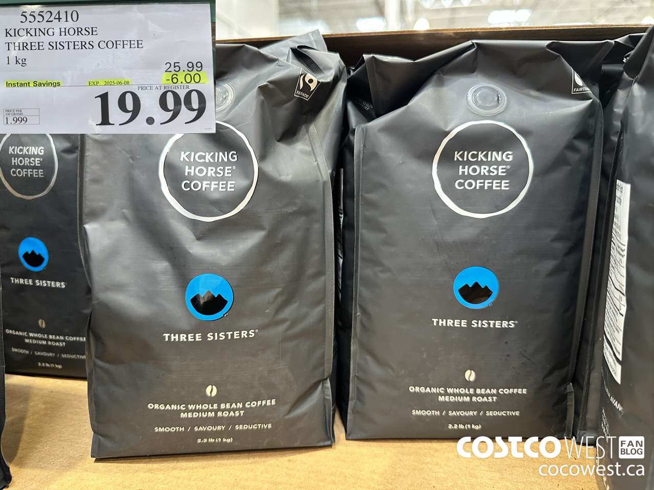 5552410 KICKING HORSE THREE SISTERS COFFEE 1KG ($6.00 INSTANT SAVINGS EXPIRES ON 2025-06-08) $19.99