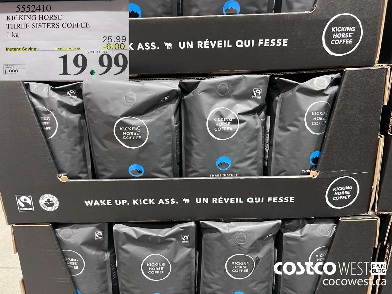 5552410 KICKING HORSE THREE SISTERS COFFEE 1KG ($6.00 INSTANT SAVINGS EXPIRES ON 2025-06-08) $19.99