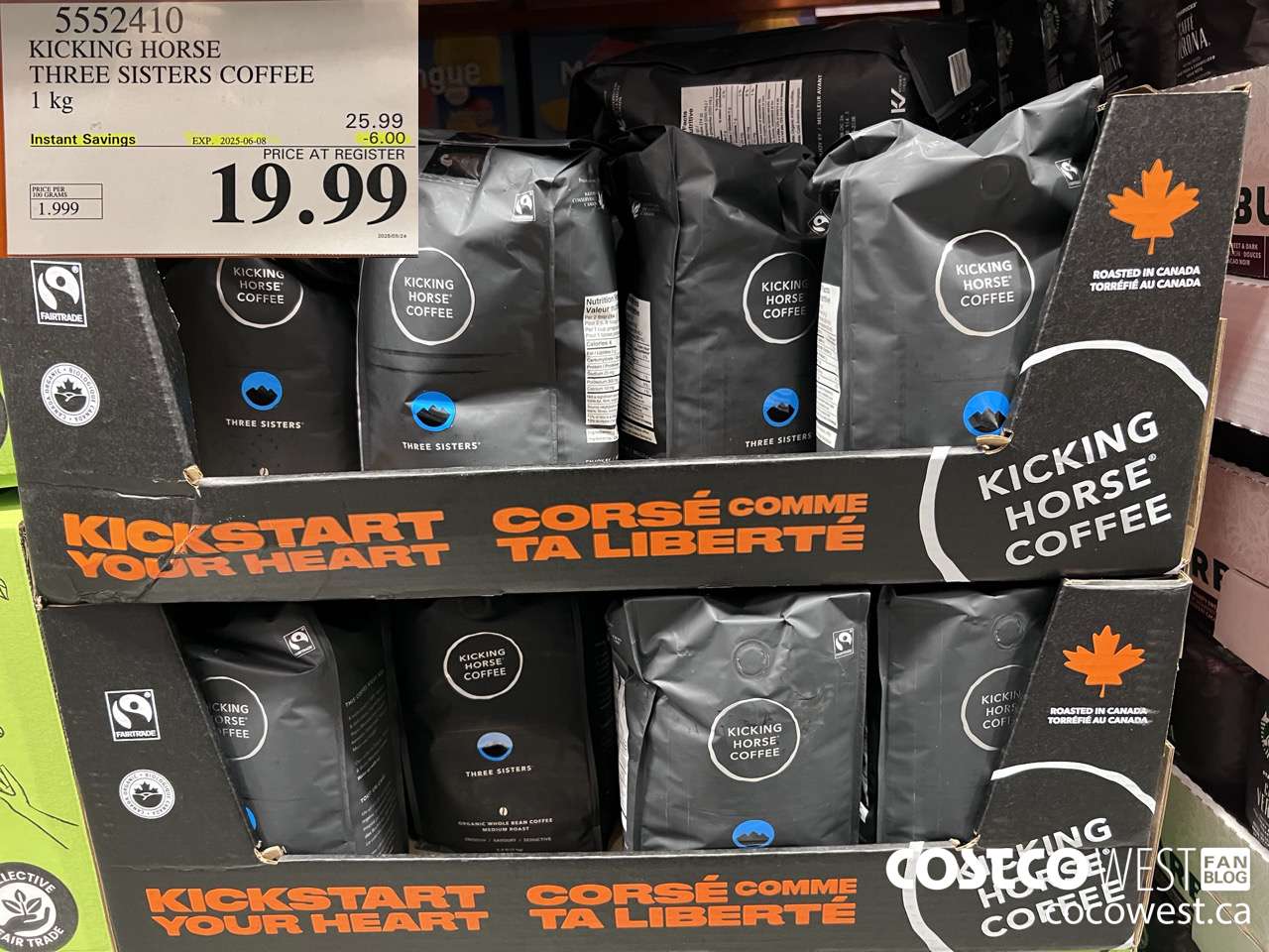 5552410 KICKING HORSE THREE SISTERS COFFEE 1KG ($6.00 INSTANT SAVINGS EXPIRES ON 2025-06-08) $19.99