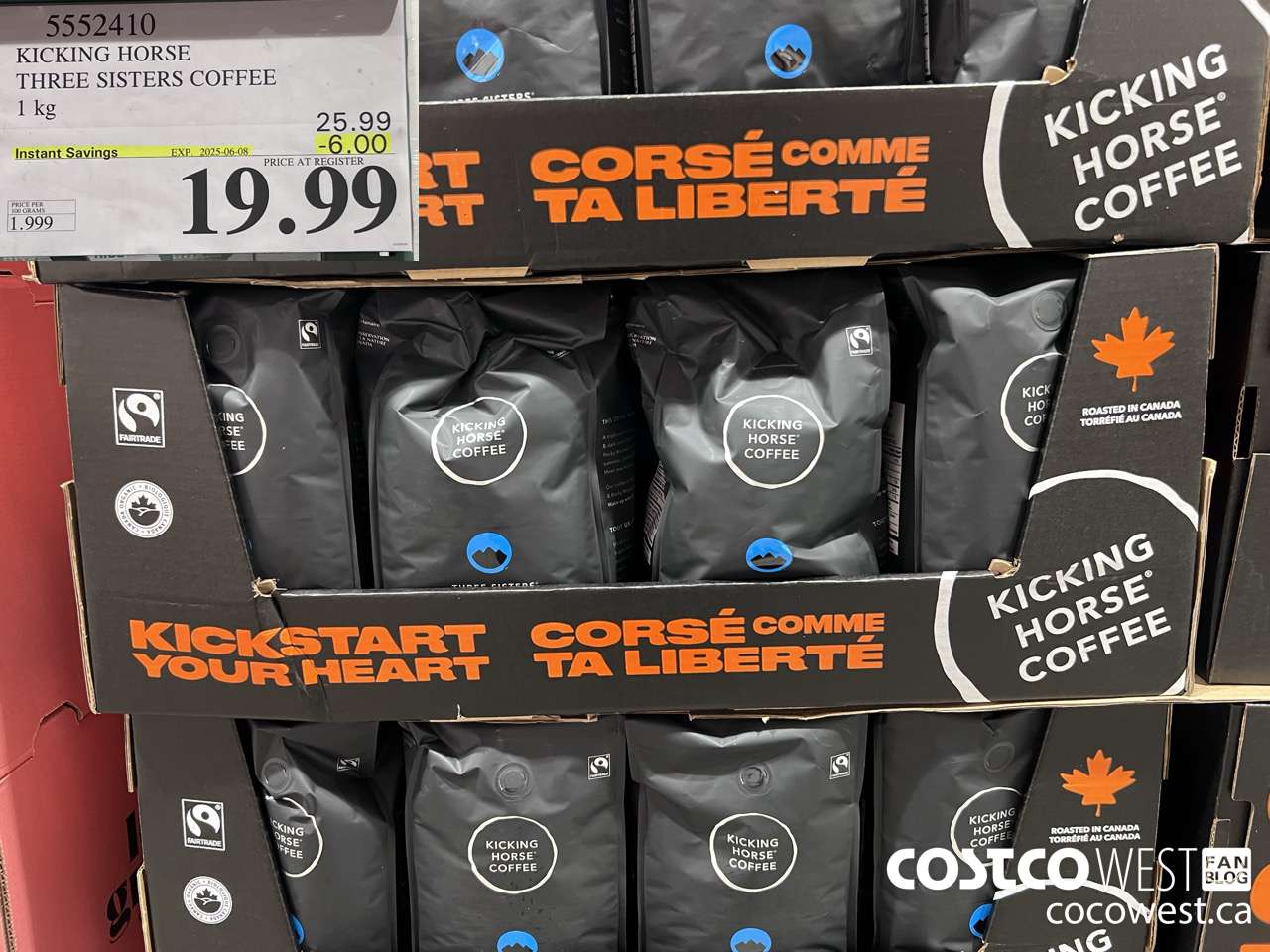 5552410 KICKING HORSE THREE SISTERS COFFEE 1KG ($6.00 INSTANT SAVINGS EXPIRES ON 2025-06-08) $19.99
