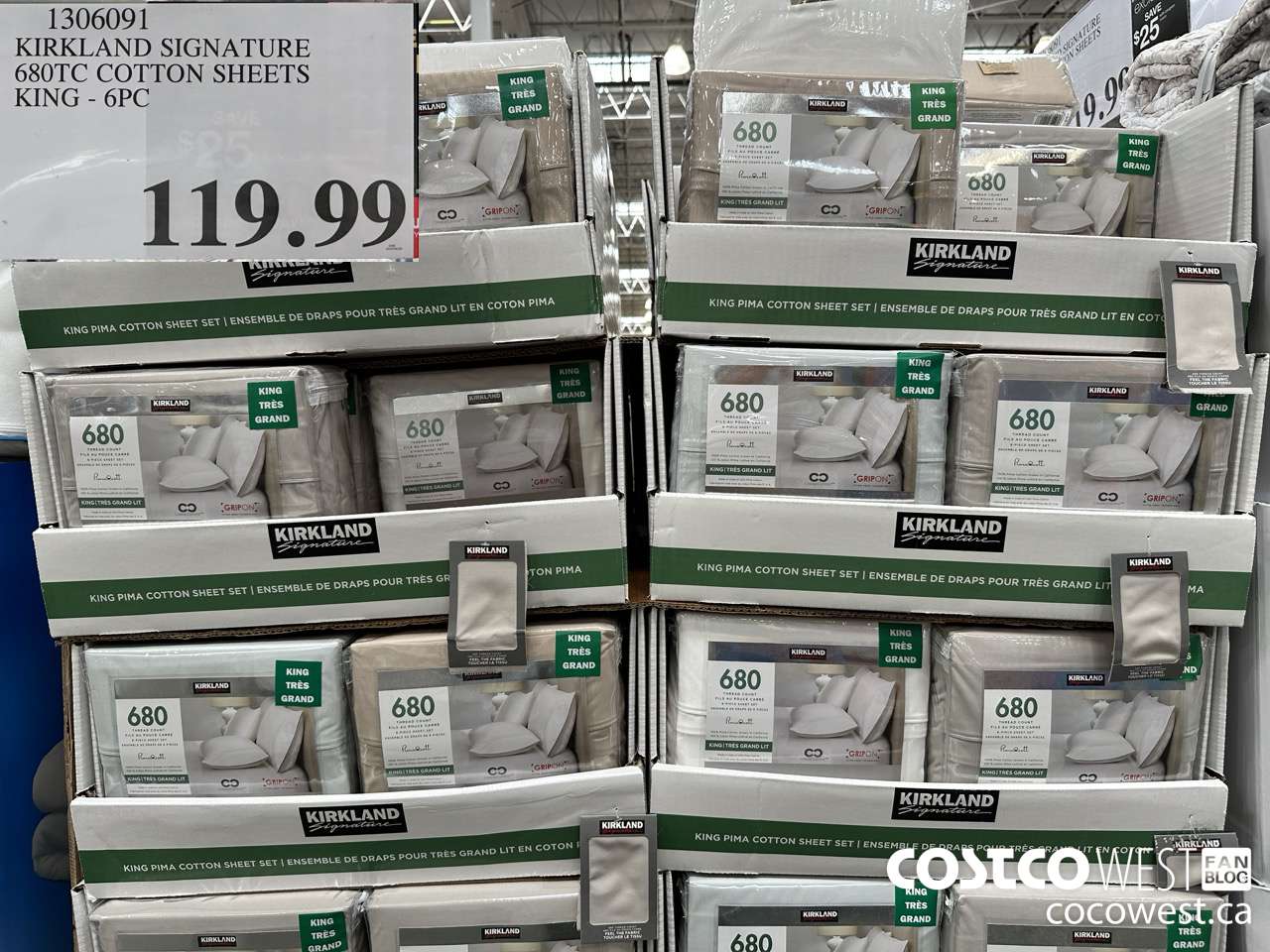 1306091 KIRKLAND SIGNATURE 680TC COTTON SHEETS KING 6PC $119.99