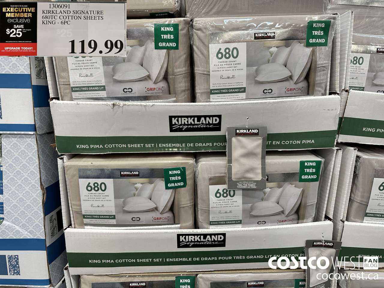 1306091 KIRKLAND SIGNATURE 680TC COTTON SHEETS KING 6PC ($25.00 INSTANT SAVINGS EXPIRES ON 2025-05-18) $94.99