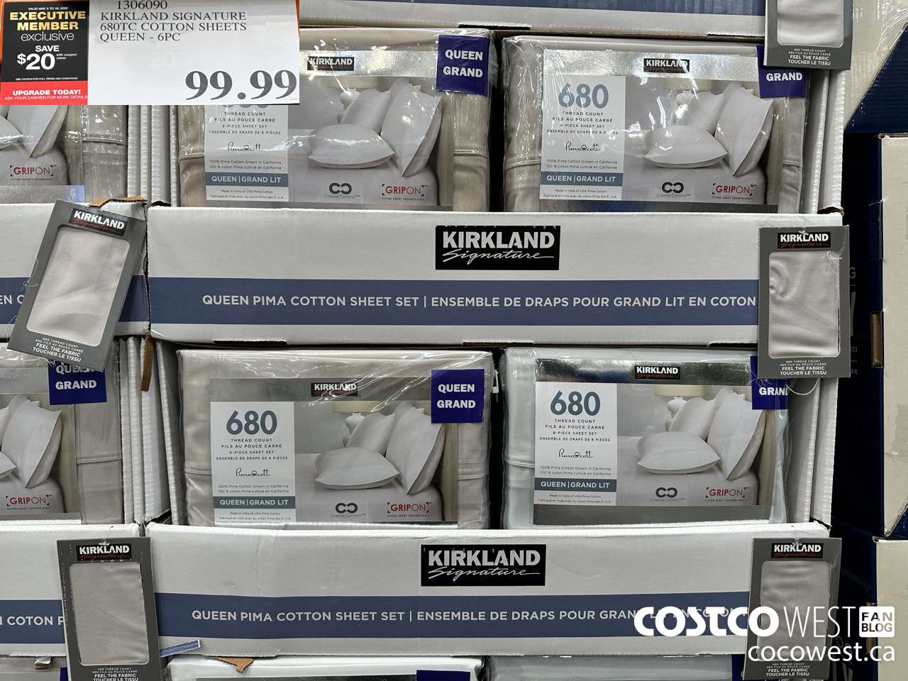 1306090 KIRKLAND SIGNATURE 680TC COTTON SHEETS QUEEN 6PC ($20.00 INSTANT SAVINGS EXPIRES ON 2025-05-18) $99.99