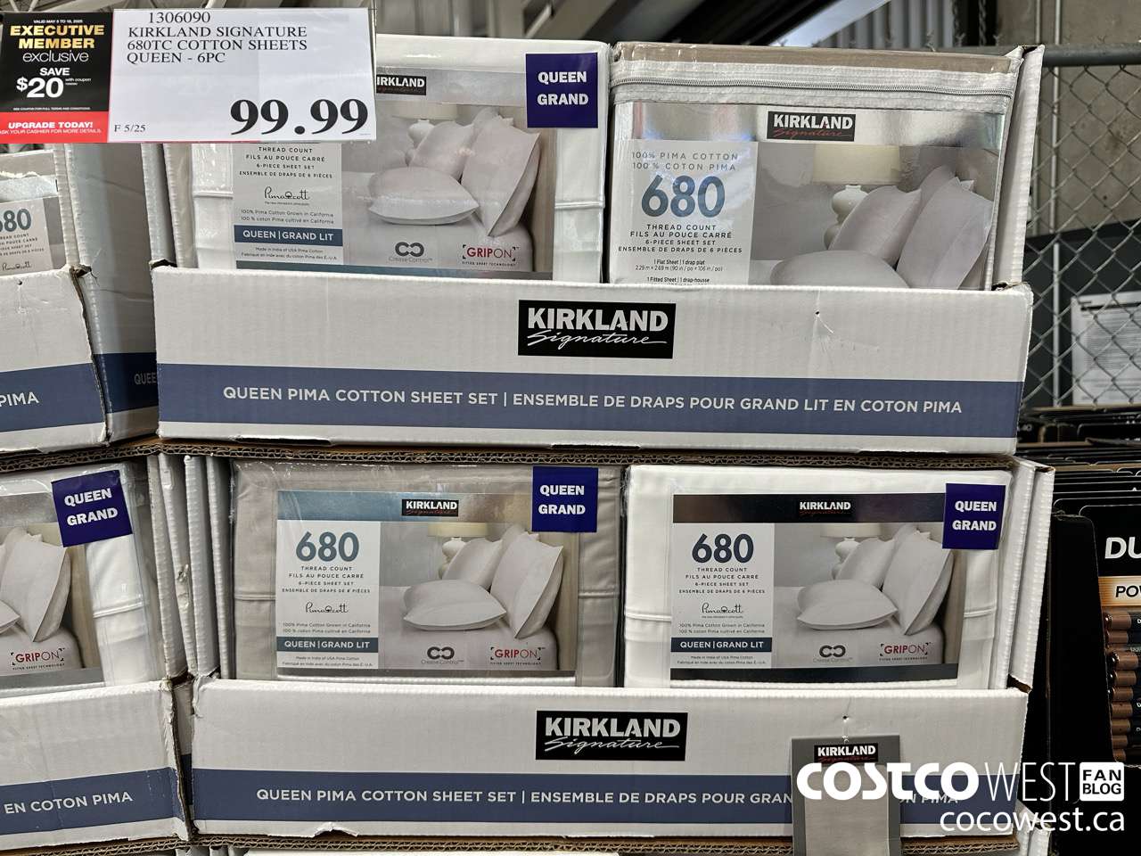1306090 KIRKLAND SIGNATURE 680TC COTTON SHEETS QUEEN 6PC ($20.00 INSTANT SAVINGS EXPIRES ON 2025-05-18) $99.99