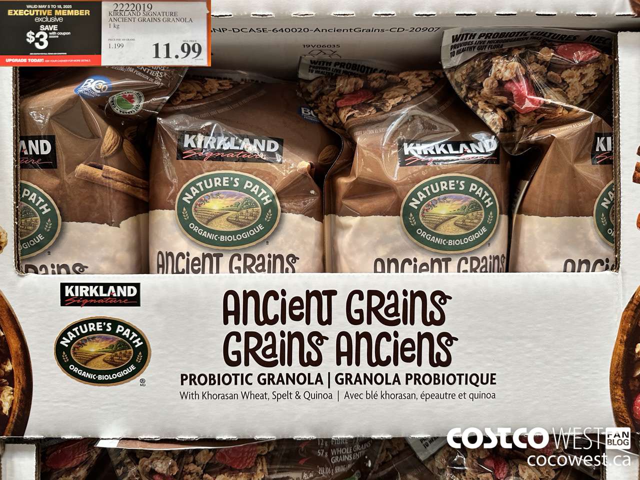 2222019 KIRKLAND SIGNATURE ANCIENT GRAINS WITH PROBIOTICS 1KG ($3.00 INSTANT SAVINGS EXPIRES ON 2025-05-18) $8.99