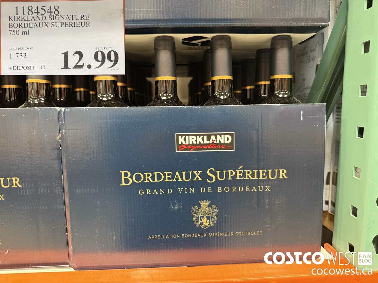 1184548 KIRKLAND SIGNATURE BORDEAUX SUPERIEUR 750 ML $12.99