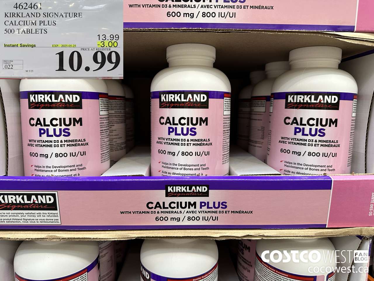 462461 KIRKLAND SIGNATURE CALCIUM PLUS 500 TABLETS ($3.00 INSTANT SAVINGS EXPIRES ON 2025-05-25) $10.99