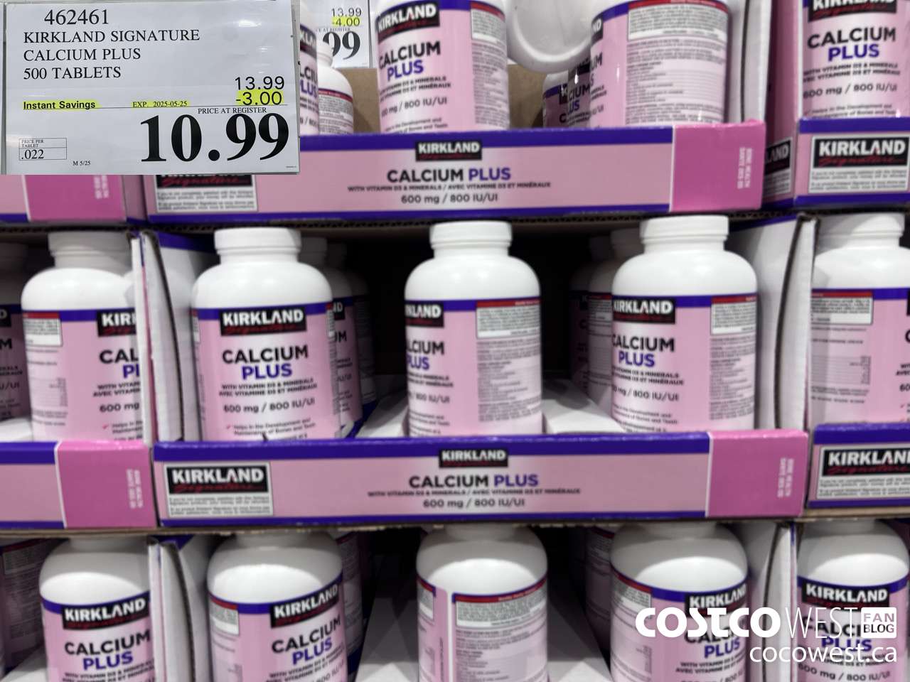462461 KIRKLAND SIGNATURE CALCIUM PLUS 500 TABLETS ($3.00 INSTANT SAVINGS EXPIRES ON 2025-05-25) $10.99