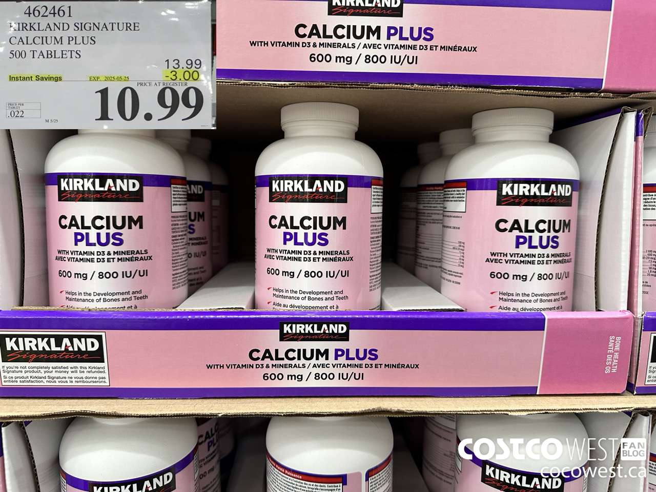 462461 KIRKLAND SIGNATURE CALCIUM PLUS 500 TABLETS ($3.00 INSTANT SAVINGS EXPIRES ON 2025-05-25) $10.99