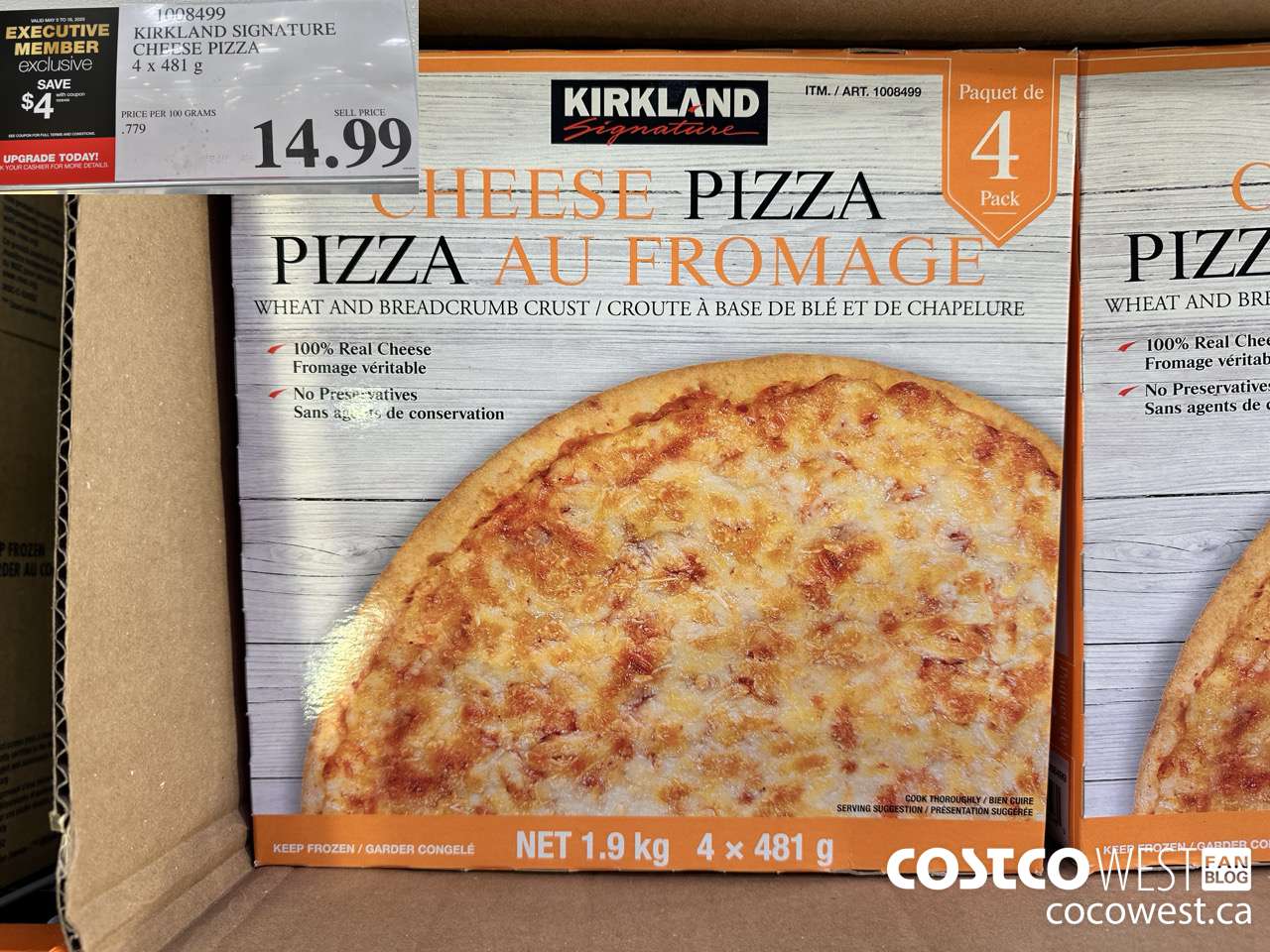 1008499 KIRKLAND SIGNATURE CHEESE PIZZA 4 x 481 g ($4.00 INSTANT SAVINGS EXPIRES ON 2025-05-18) $14.99
