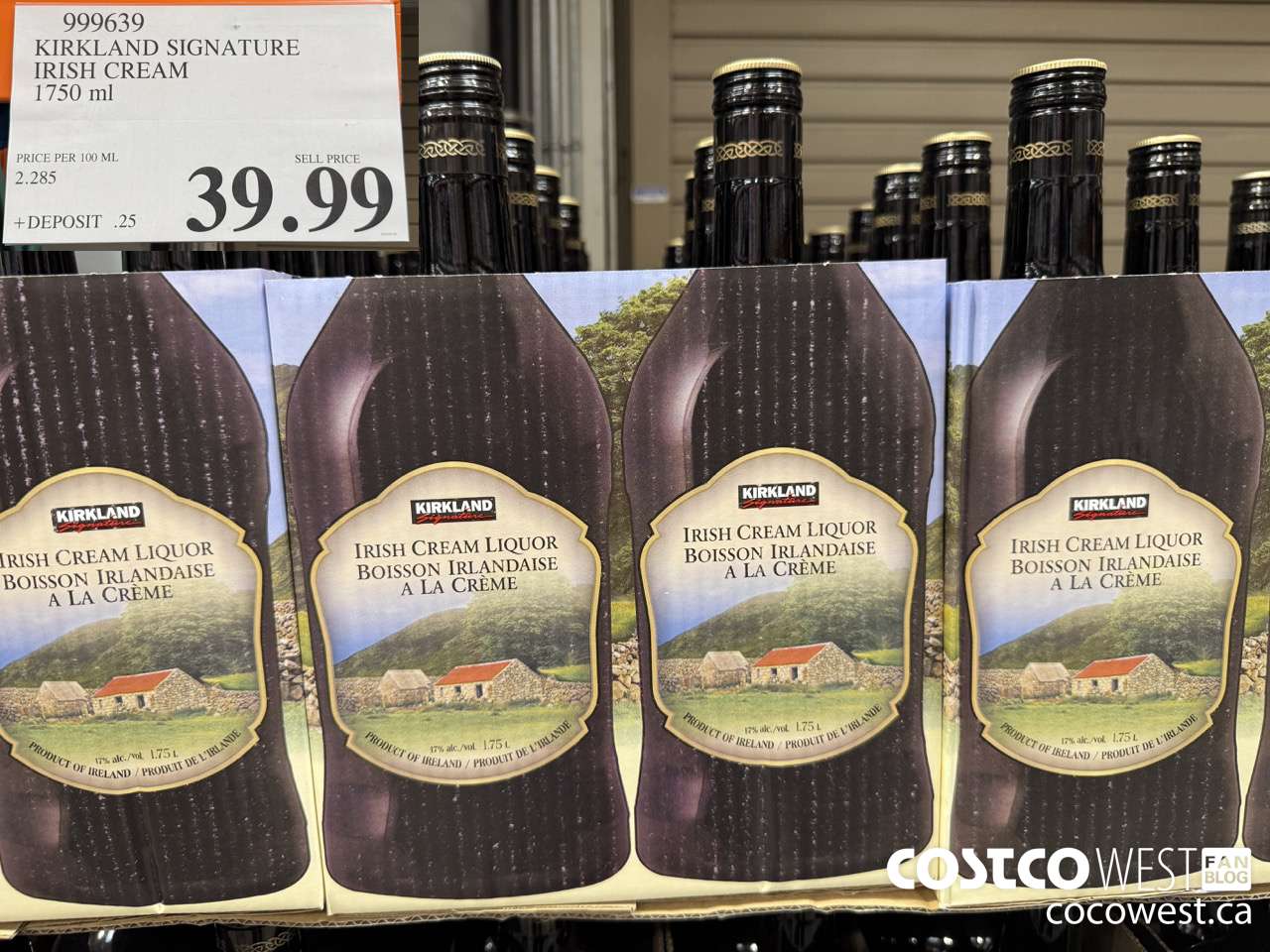 999639 KIRKLAND SIGNATURE IRISH CREAM 1750 ML $39.99
