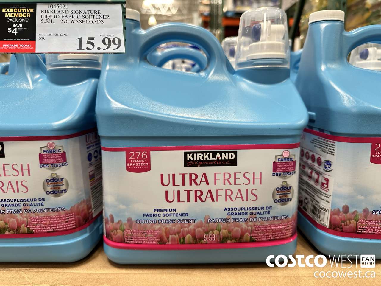 1045021 KIRKLAND SIGNATURE LIQUID FABRIC SOFTENER 5.53L 276 WASHLOADS ($4.00 INSTANT SAVINGS EXPIRES ON 2025-05-18) $11.99