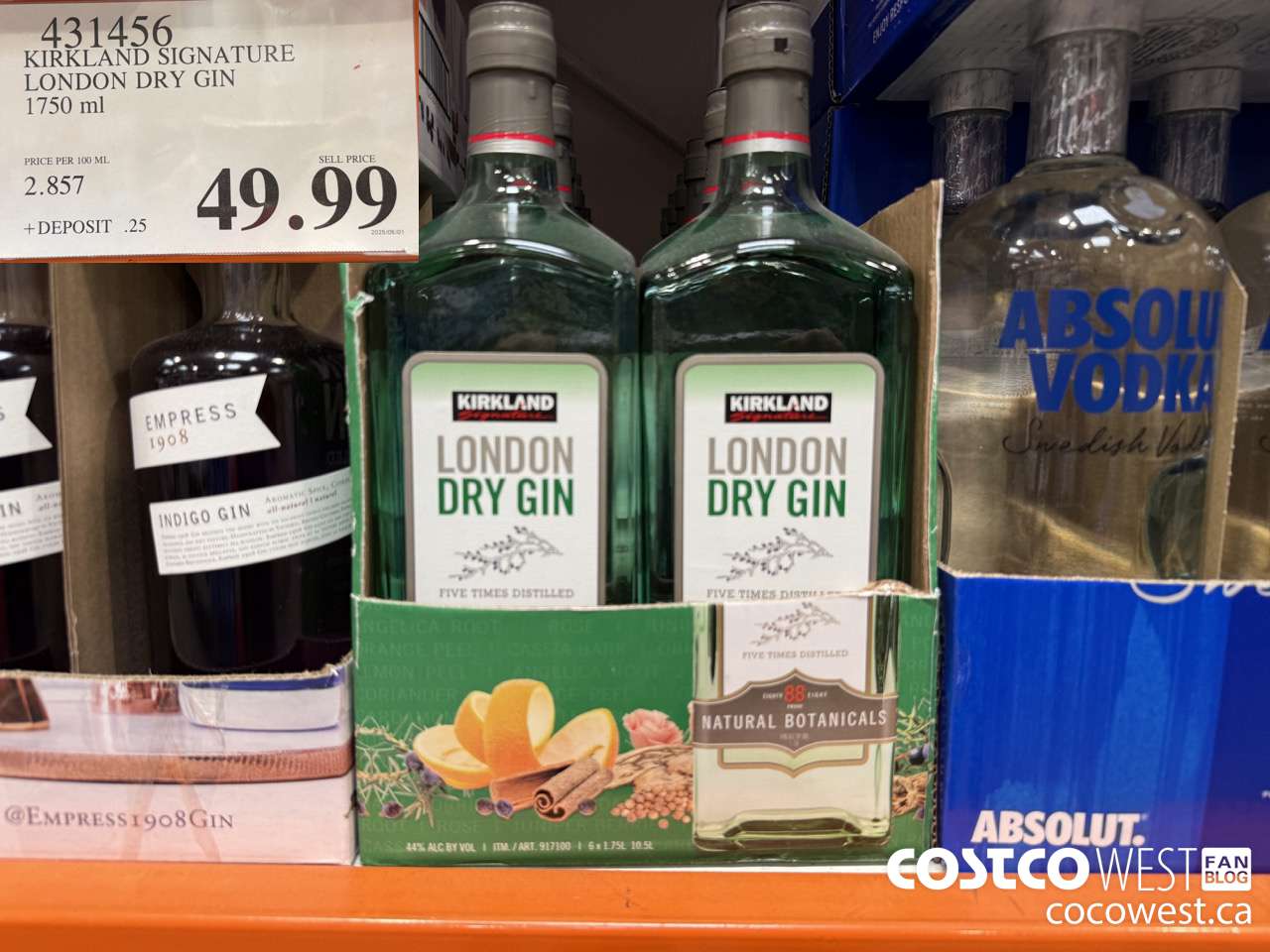 431456 KIRKLAND SIGNATURE LONDON DRY GIN 1750 ML $49.99