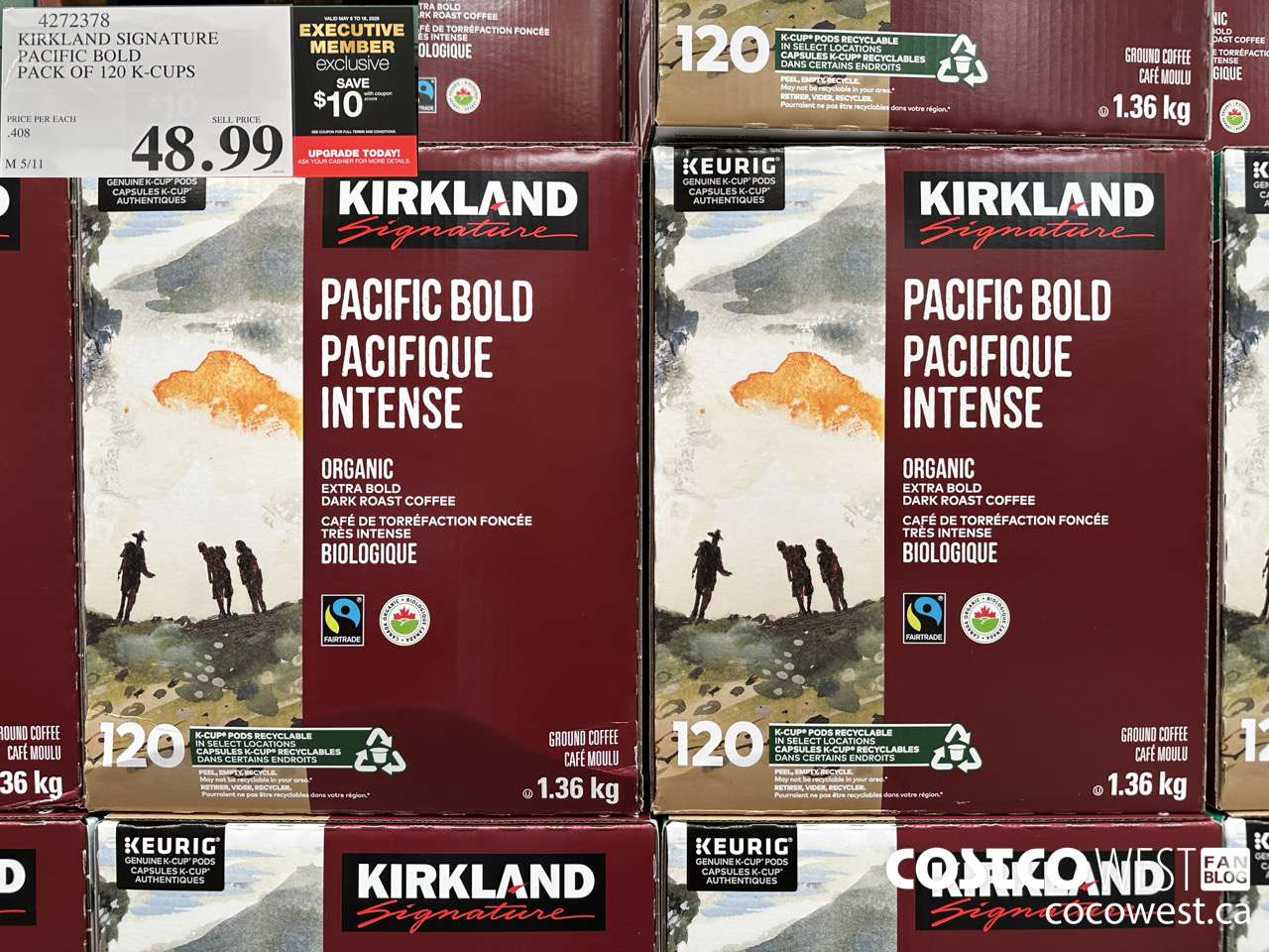 4272378 KIRKLAND SIGNATURE PACIFIC BOLD PACK OF 120 K-CUPS ($10.00 INSTANT SAVINGS EXPIRES ON 2025-05-18) $48.99