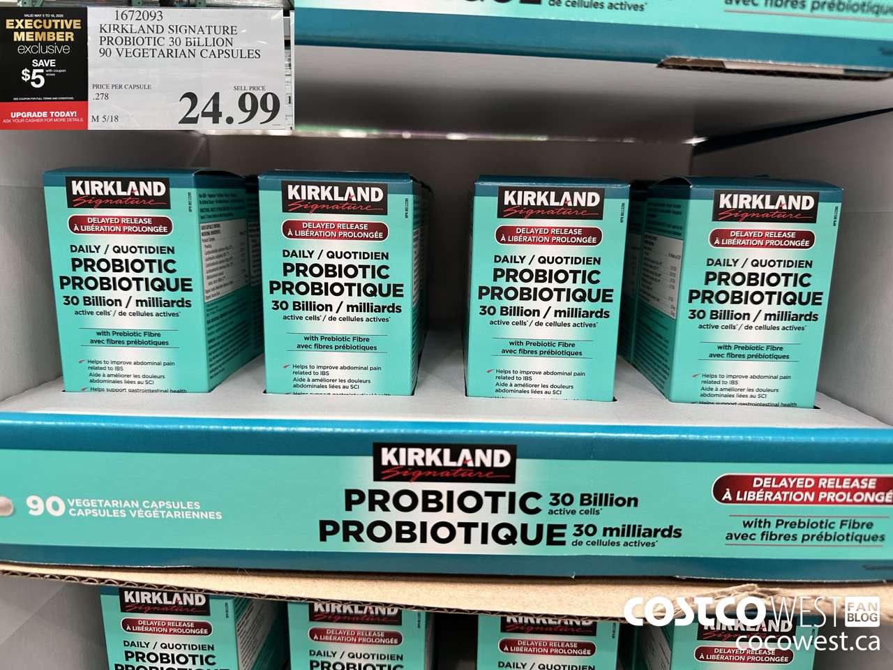 1672093 KIRKLAND SIGNATURE PROBIOTIC 30 BILLION 90 VEGETARIAN CAPSULES ($5.00 INSTANT SAVINGS EXPIRES ON 2025-05-18) $19.99