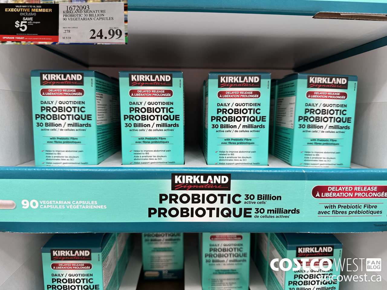 1672093 KIRKLAND SIGNATURE PROBIOTIC 30 BILLION 90 VEGETARIAN CAPSULES ($5.00 INSTANT SAVINGS EXPIRES ON 2025-05-18) $19.99