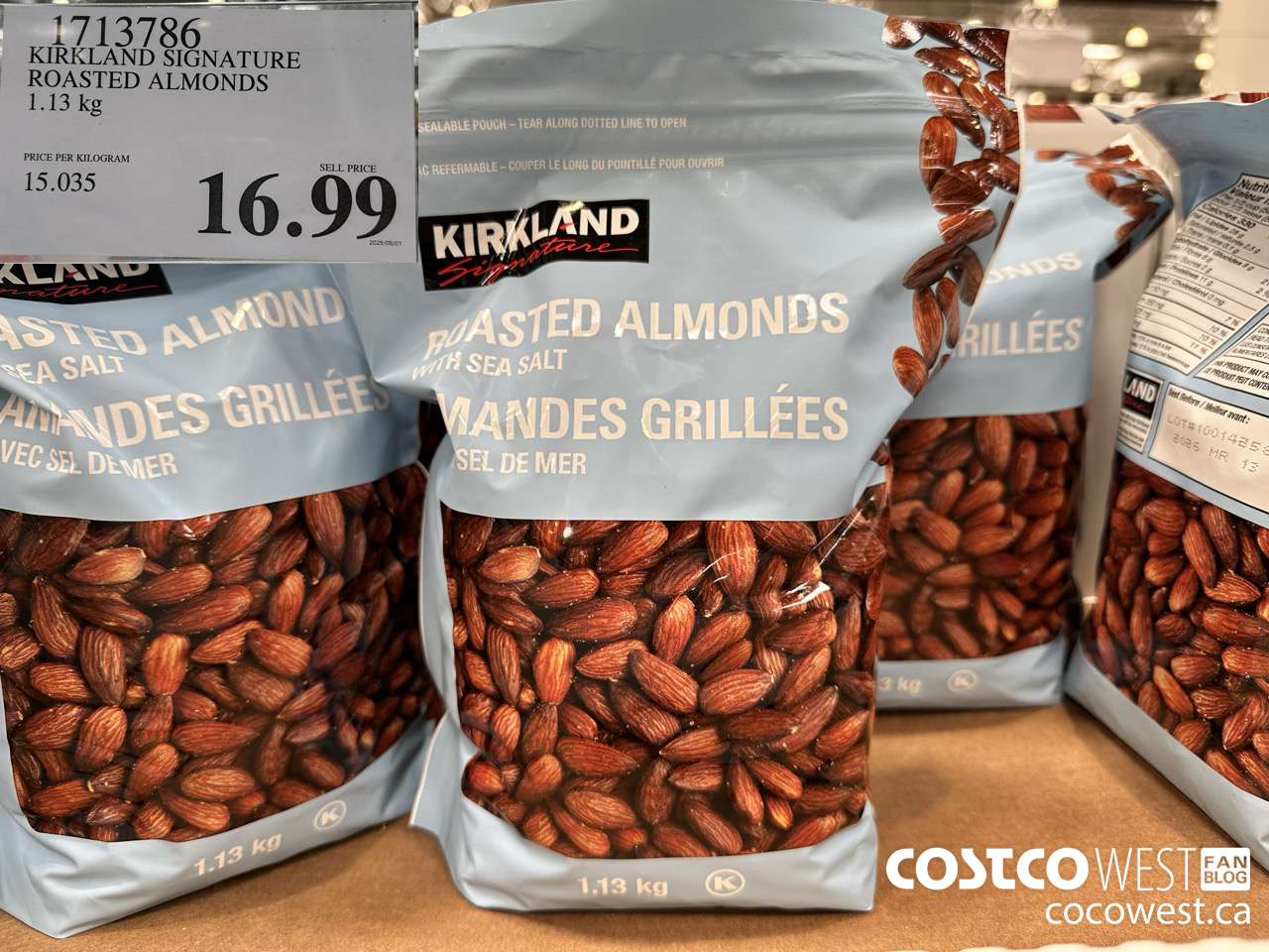 1713786 KIRKLAND SIGNATURE ROASTED ALMONDS 1.13KG $16.99