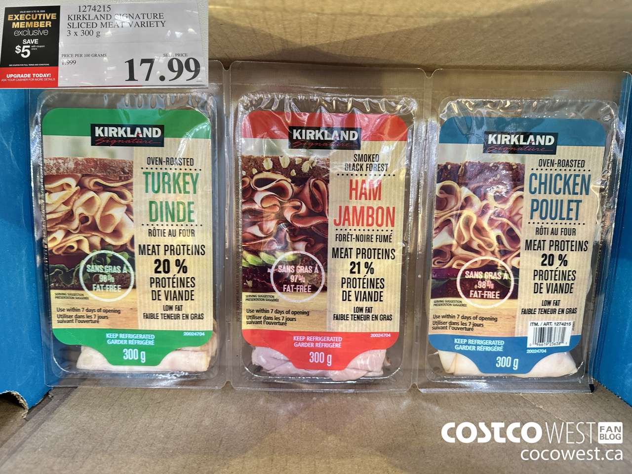 1274215 KIRKLAND SIGNATURE SLICED MEAT VARIETY 3 x 300 g ($4.00 INSTANT SAVINGS EXPIRES ON 2025-05-18) $13.99