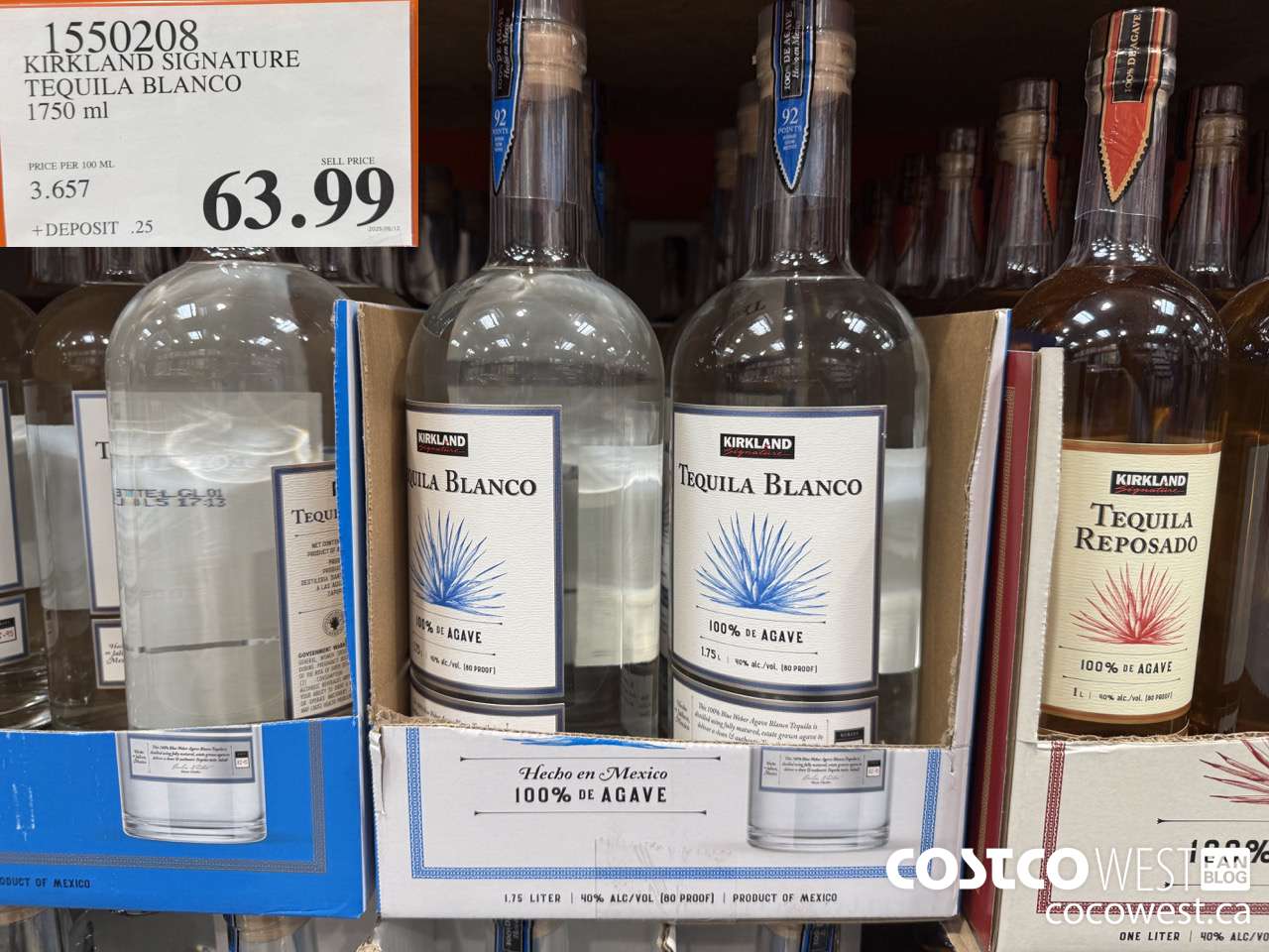 1550208 KIRKLAND SIGNATURE TEQUILA BLANCO 1750ML $63.99