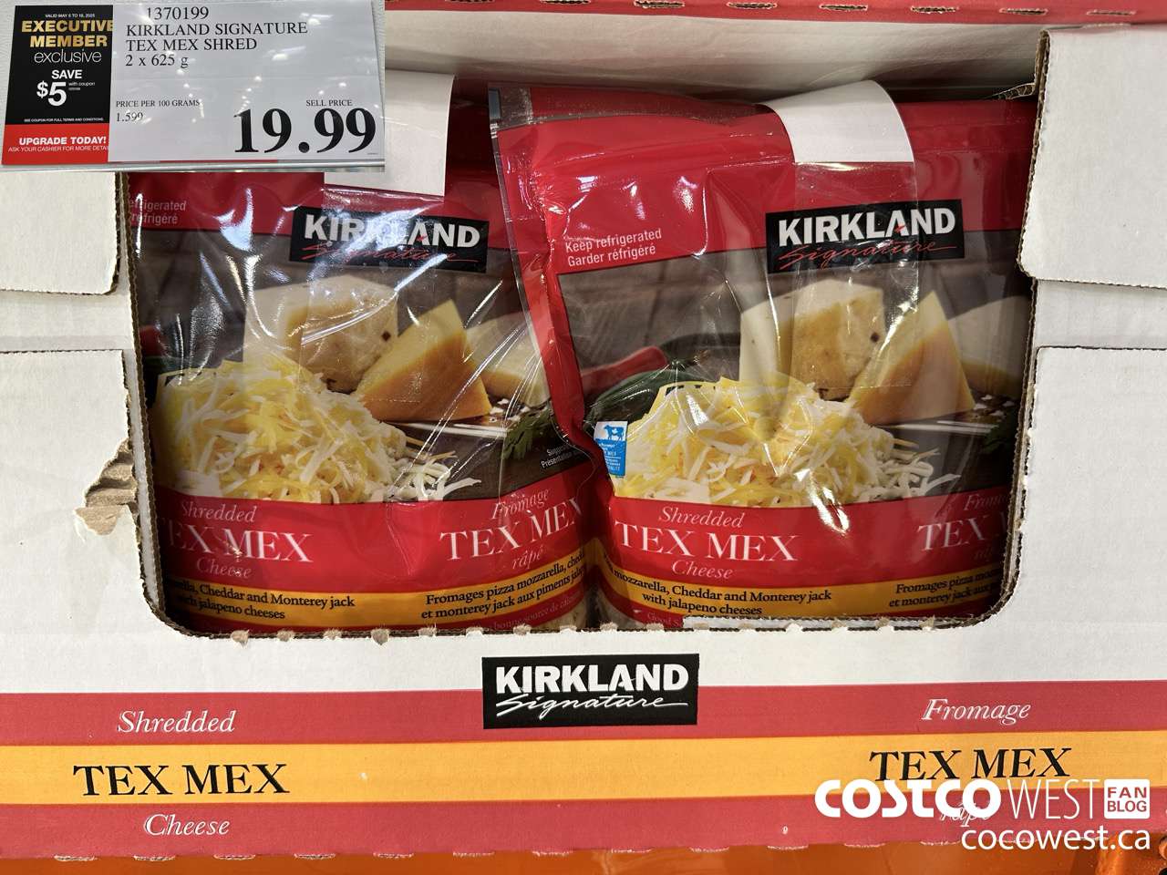 1370199 KIRKLAND SIGNATURE TEX MEX SHRED 2 x 625 g ($5.00 INSTANT SAVINGS EXPIRES ON 2025-05-18) $15.99