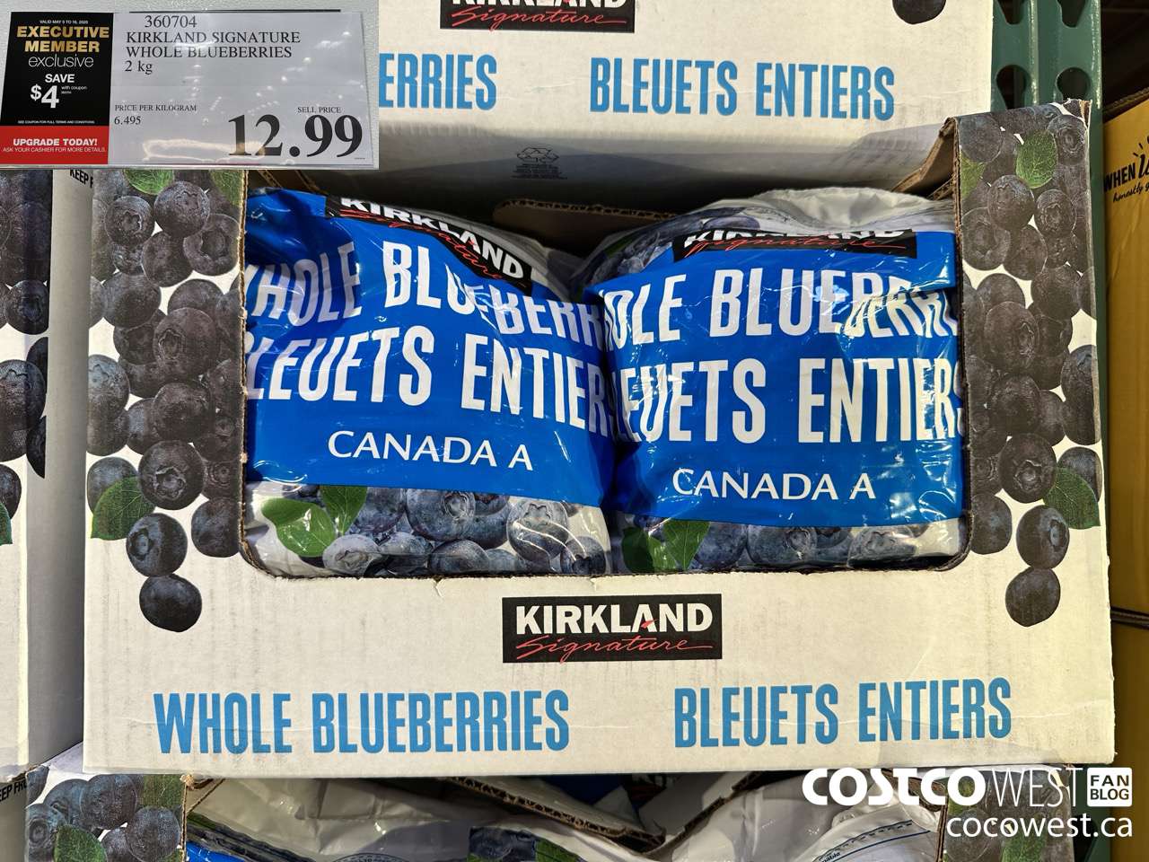 360704 KIRKLAND SIGNATURE WHOLE BLUEBERRIES 2 kg ($4.00 INSTANT SAVINGS EXPIRES ON 2025-05-18) $8.99