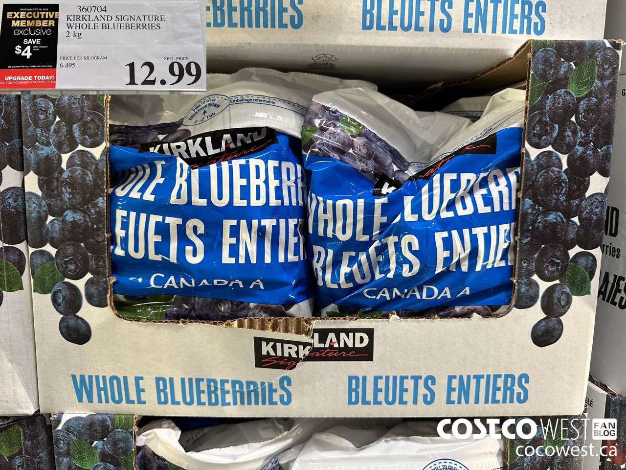360704 KIRKLAND SIGNATURE WHOLE BLUEBERRIES 2 kg ($4.00 INSTANT SAVINGS EXPIRES ON 2025-05-18) $8.99