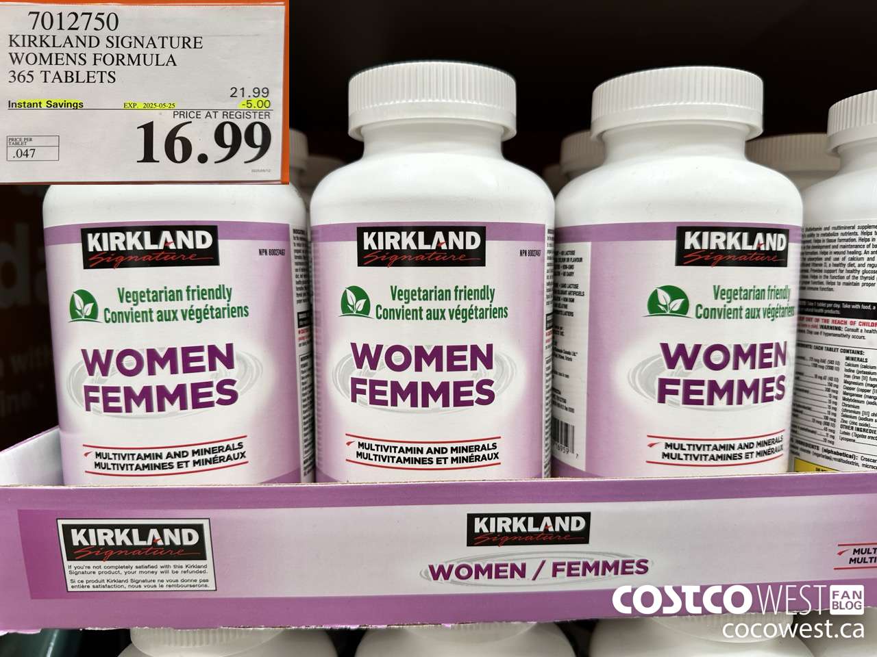 7012750 KIRKLAND SIGNATURE WOMEN MULTI VITAMIN & MINERAL 365 TABLETS ($5.00 INSTANT SAVINGS EXPIRES ON 2025-05-25) $16.99