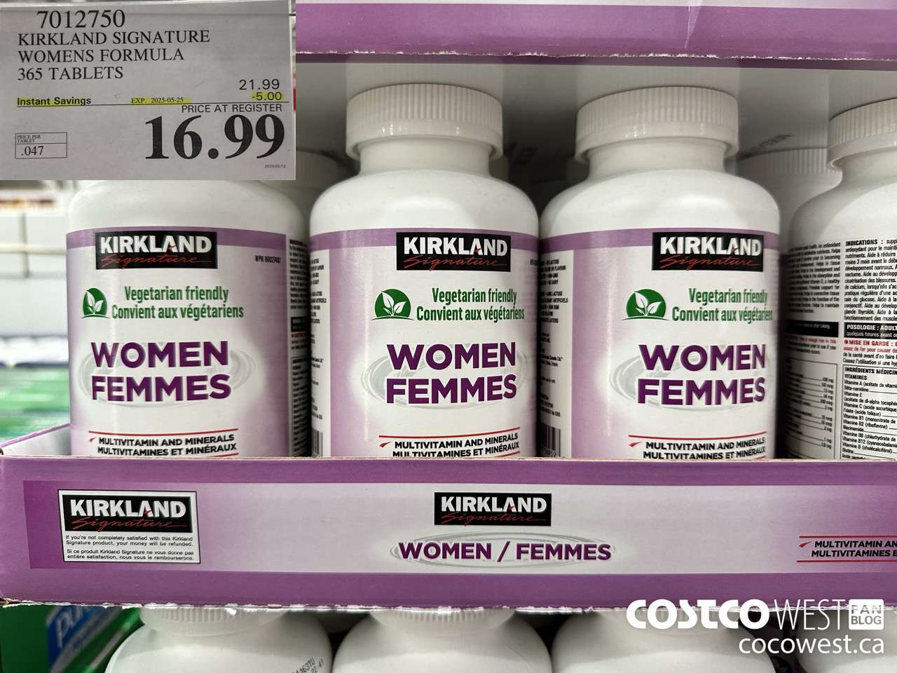 7012750 KIRKLAND SIGNATURE WOMEN MULTI VITAMIN & MINERAL 365 TABLETS ($5.00 INSTANT SAVINGS EXPIRES ON 2025-05-25) $16.99