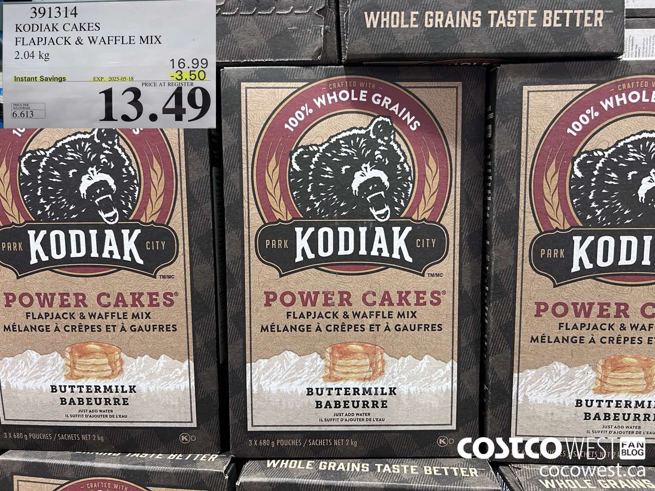 391314 KODIAK PANCAKE & WAFFLE MIX 2.04KG ($3.50 INSTANT SAVINGS EXPIRES ON 2025-05-18) $13.49