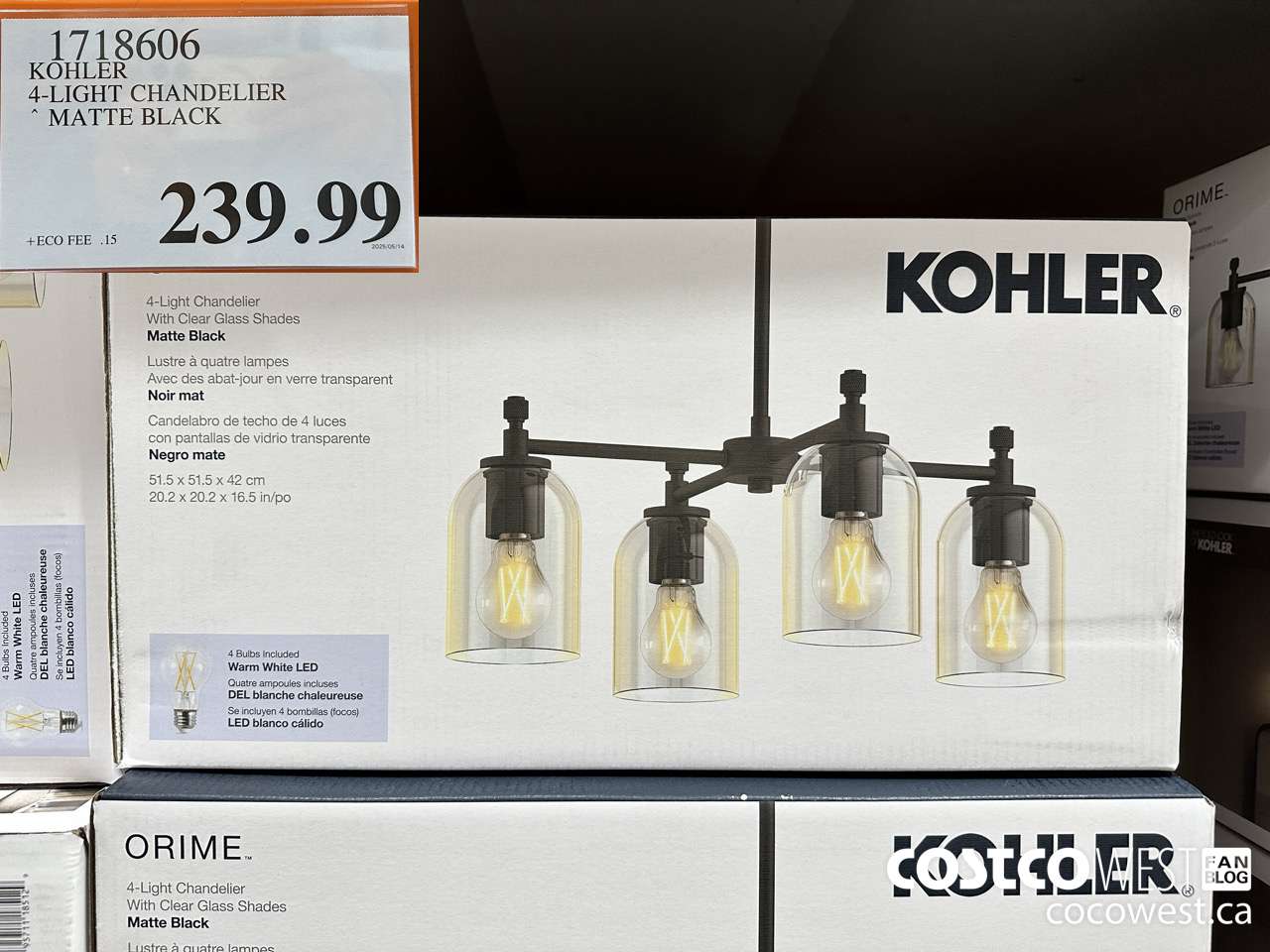 1718606 KOHLER 4-LIGHT CHANDELIER MATTE BLACK $239.99