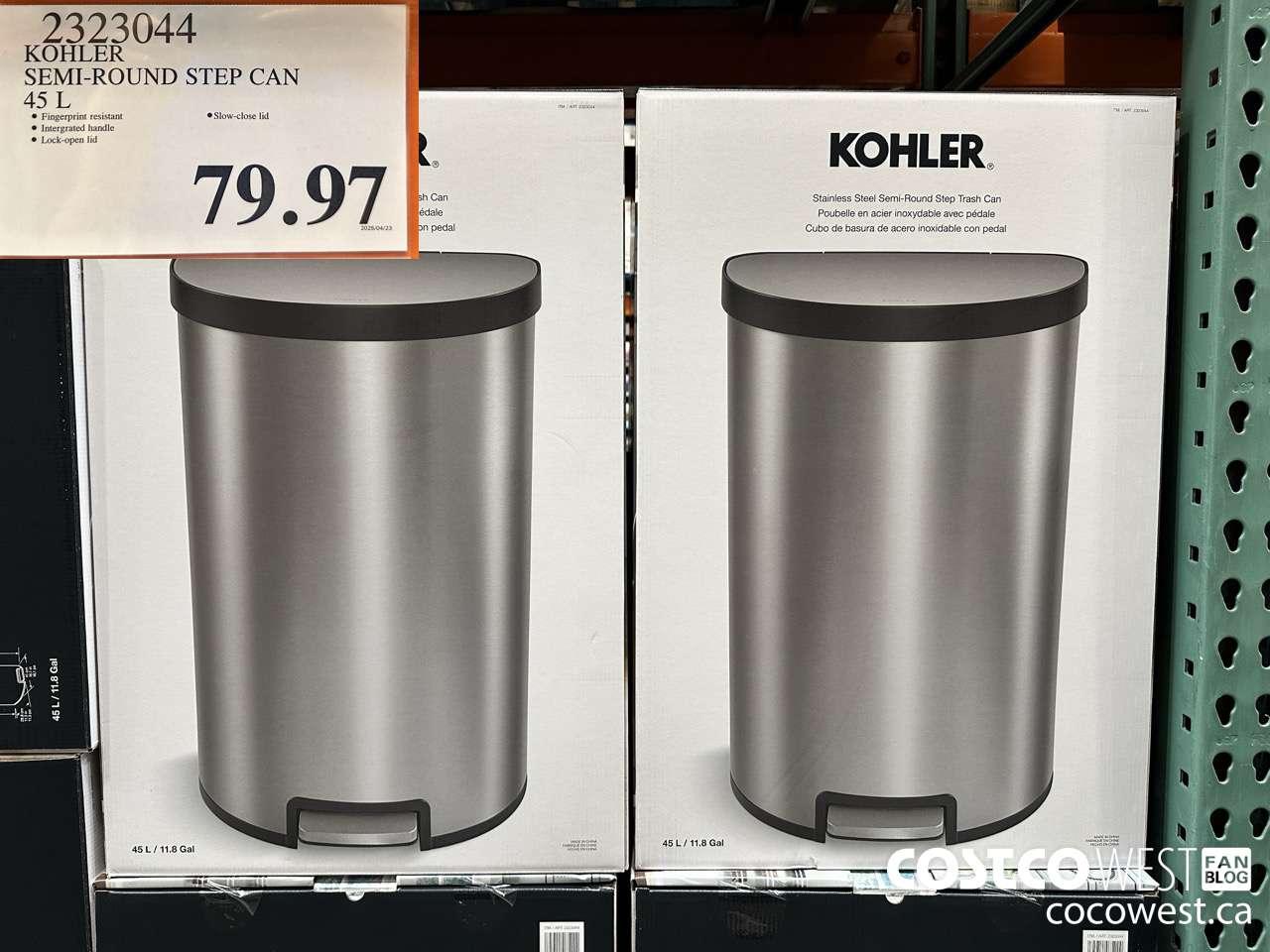 2323044 KOHLER SEMI-ROUND STEP CAN 45L $79.97