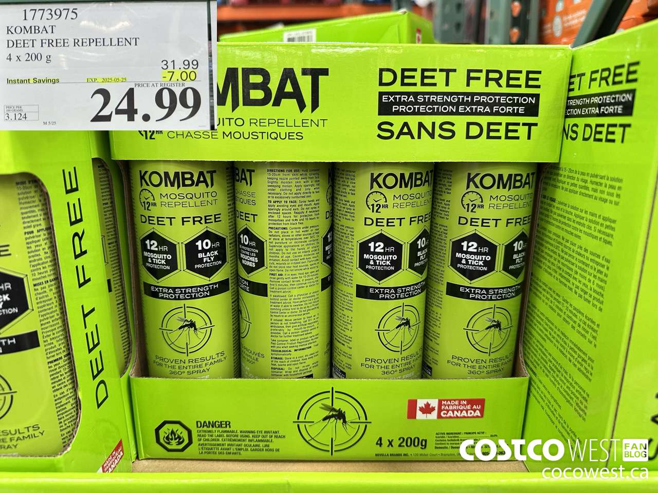 1773975 KOMBAT DEET FREE REPELLENT 4 x 200 g ($7.00 INSTANT SAVINGS EXPIRES ON 2025-05-25) $24.99