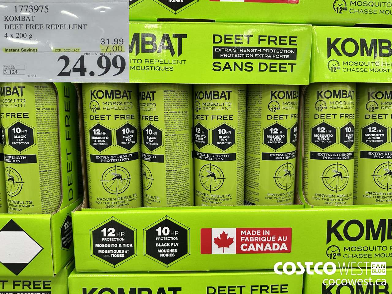 1773975 KOMBAT DEET FREE REPELLENT 4 x 200 g ($7.00 INSTANT SAVINGS EXPIRES ON 2025-05-25) $24.99