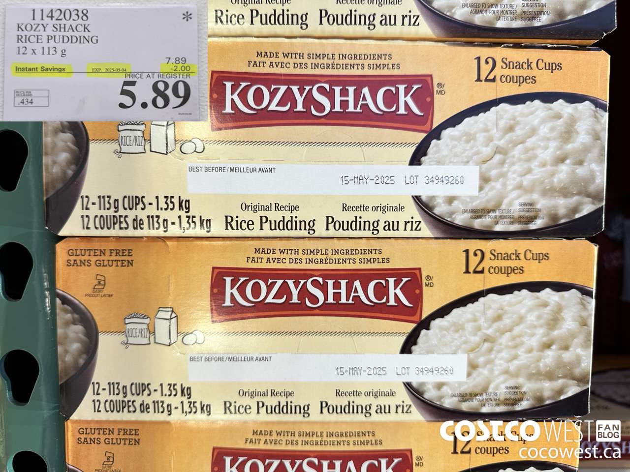 1142038 KOZY SHACK RICE PUDDING 12 x 113 g ($2.00 INSTANT SAVINGS EXPIRES ON 2025-05-04) $5.89