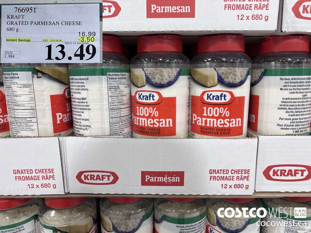 766951 KRAFT PARMESAN CHEESE 680 g ($3.50 INSTANT SAVINGS EXPIRES ON 2025-06-08) $13.49