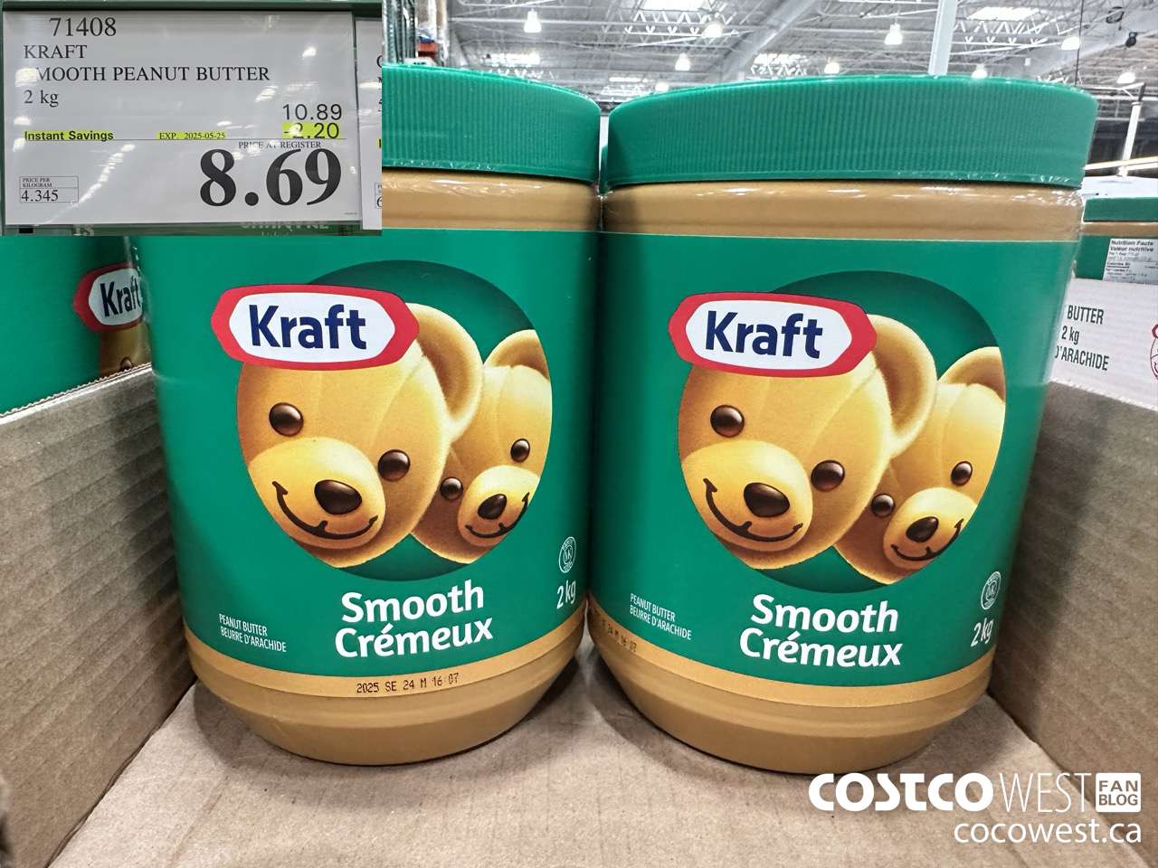 71408 KRAFT SMOOTH PEANUT BUTTER 2 kg ($2.20 INSTANT SAVINGS EXPIRES ON 2025-05-25) $8.69