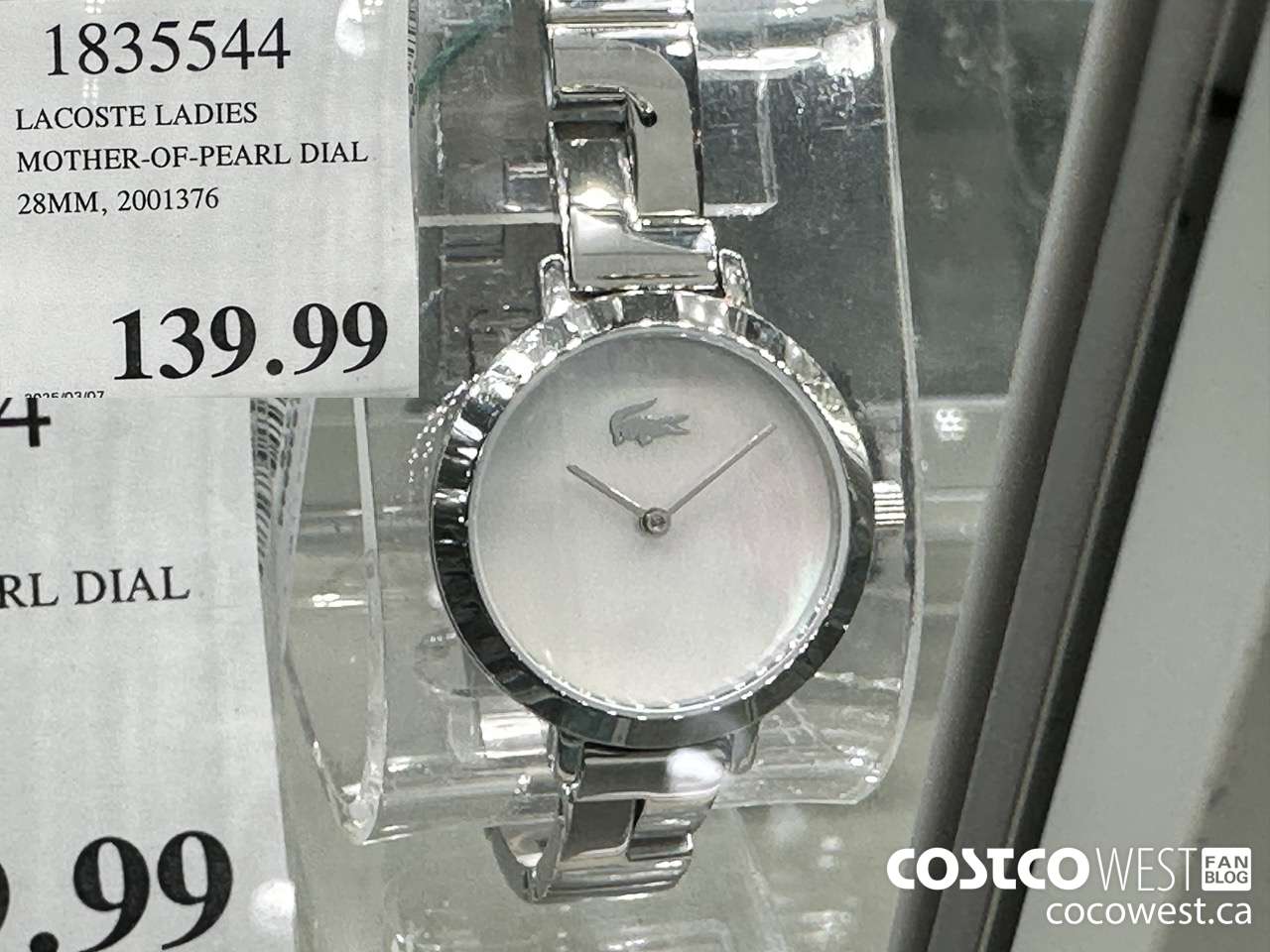 1835544 LACOSTE LADIES MOTHER-OF-PEARL DIAL 28MM, 2001376 $139.99