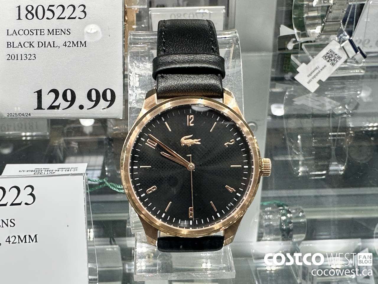 1805223 LACOSTE MENS BLACK DIAL 42MM 2011323 $129.99