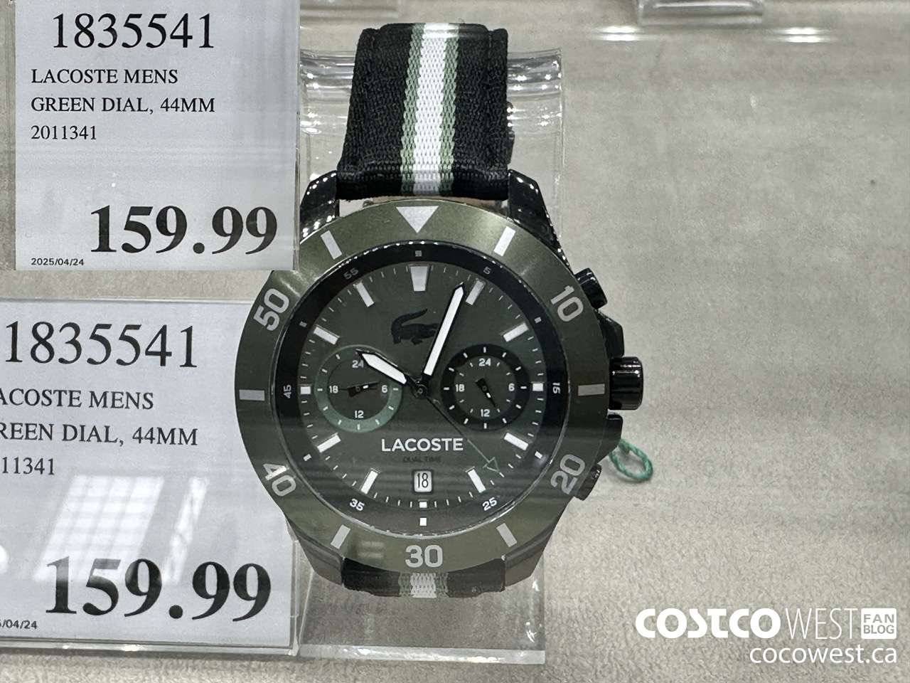 1835541 LACOSTE MENS GREEN DIAL, 44MM 2011341 $159.99