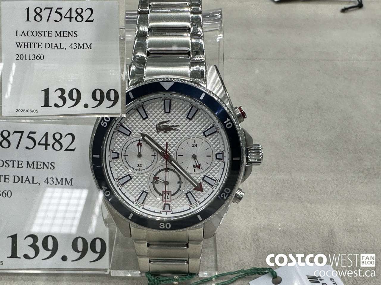 1875482 LACOSTE MENS WHITE DIAL, 43MM 2011360 $139.99