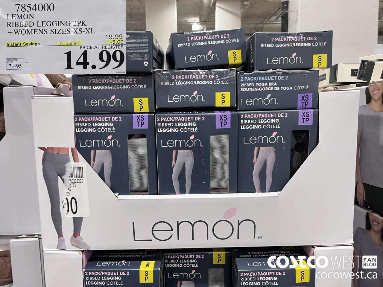7854000 LEMON RIBBED LEGGINGS 2PK WOMENS SIZES XS-XL ($5.00 INSTANT SAVINGS EXPIRES ON 2025-06-01) $14.99