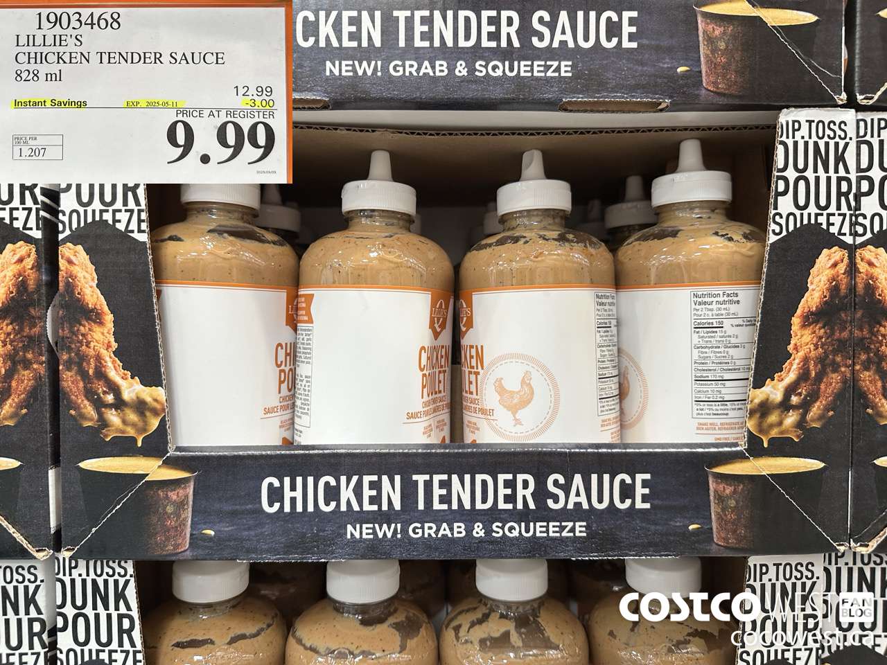 1903468 LILLIE'S CHICKEN TENDER SAUCE 828ML ($3.00 INSTANT SAVINGS EXPIRES ON 2025-05-11) $9.99