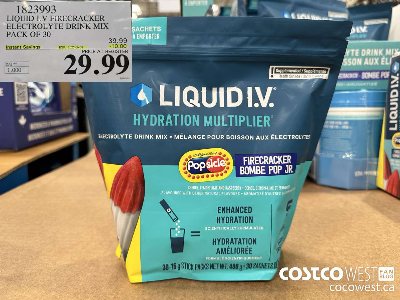 1823993 LIQUID I.V. FIRECRACKER ELECTROLYTE DRINK MIX PACK OF 30 ($10.00 INSTANT SAVINGS EXPIRES ON 2025-06-08) $29.99
