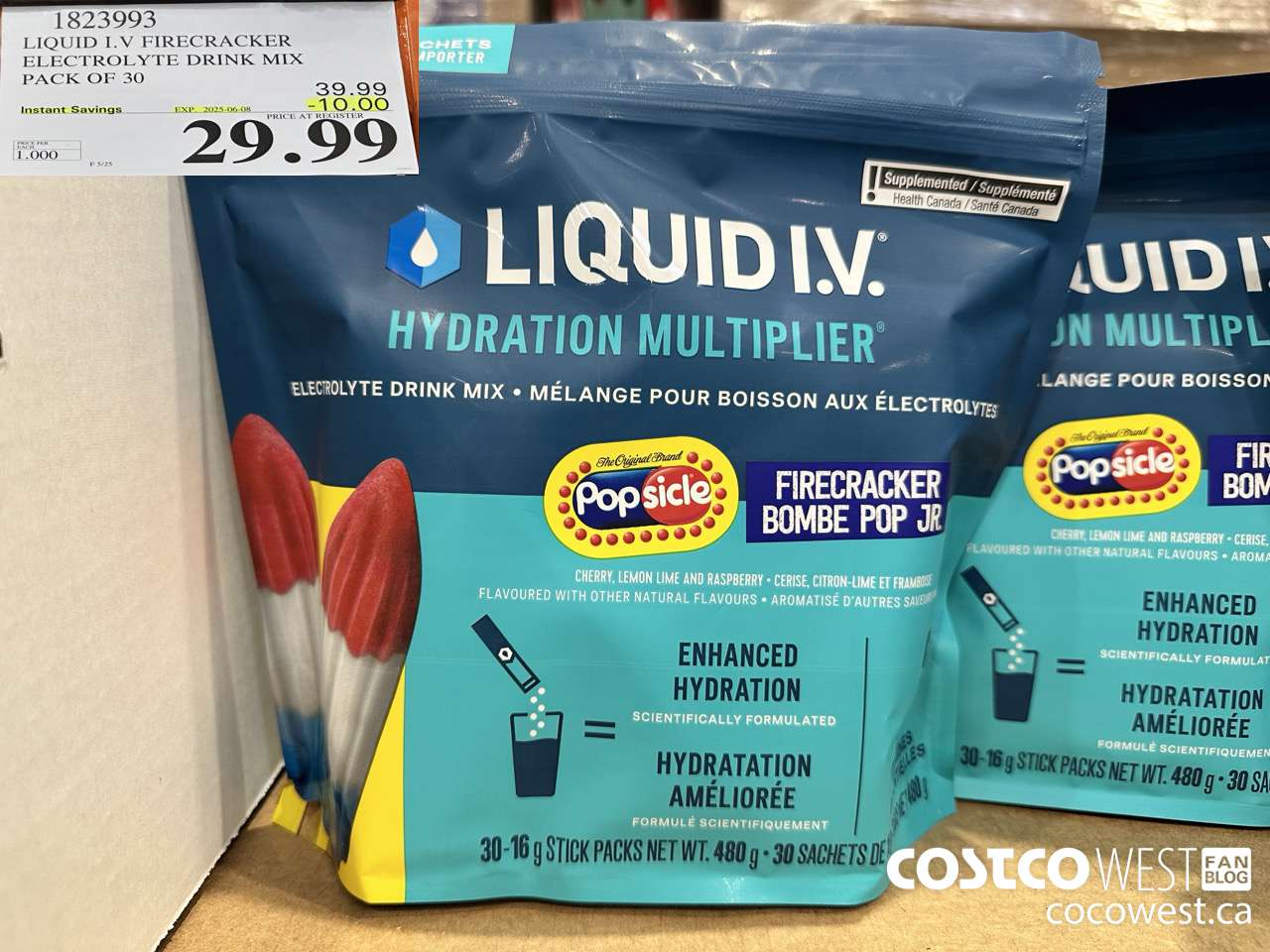 1823993 LIQUID I.V. FIRECRACKER ELECTROLYTE DRINK MIX PACK OF 30 ($10.00 INSTANT SAVINGS EXPIRES ON 2025-06-08) $29.99