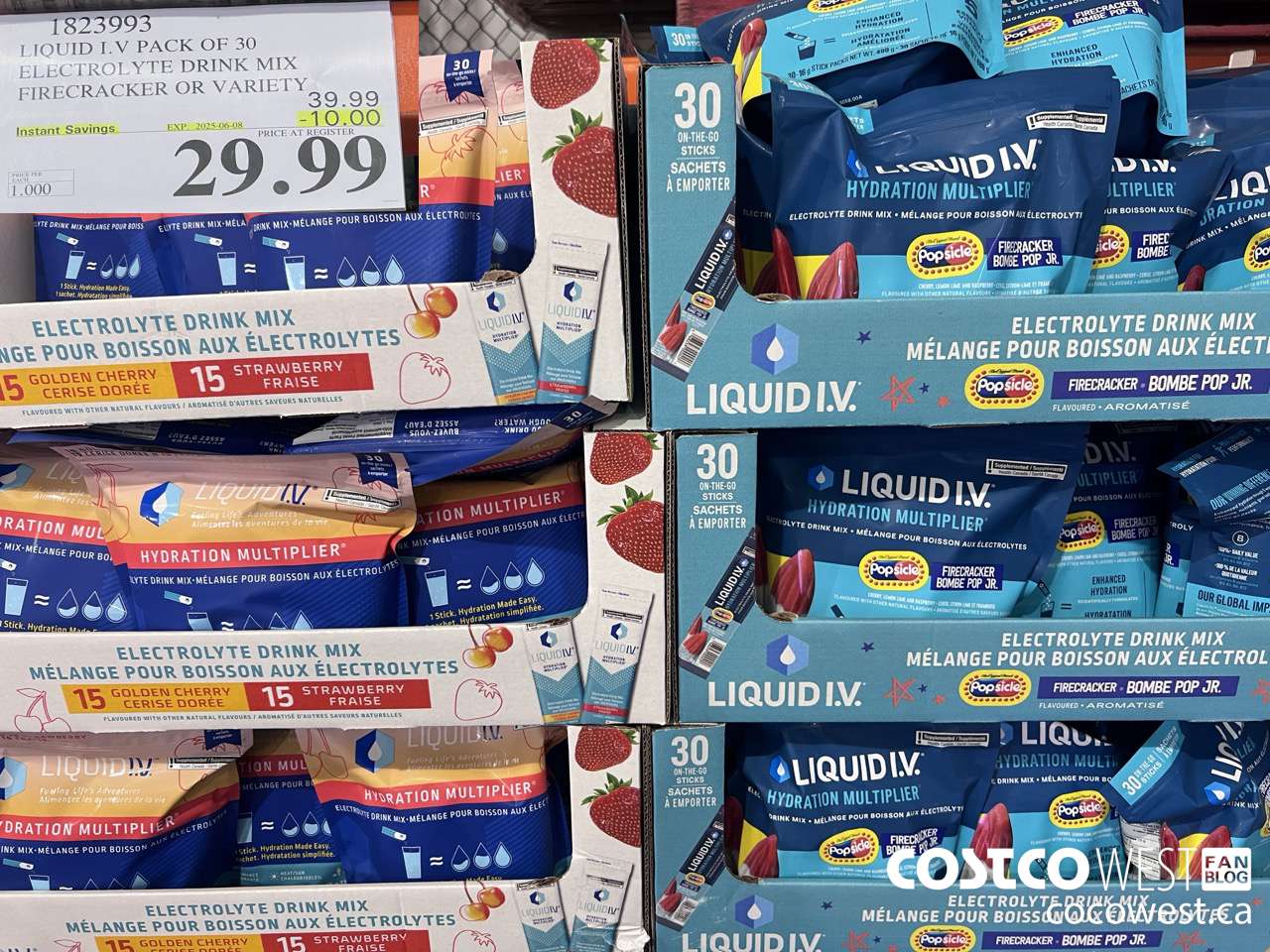 1823993 LIQUID I.V. FIRECRACKER ELECTROLYTE DRINK MIX PACK OF 30 ($10.00 INSTANT SAVINGS EXPIRES ON 2025-06-08) $29.99