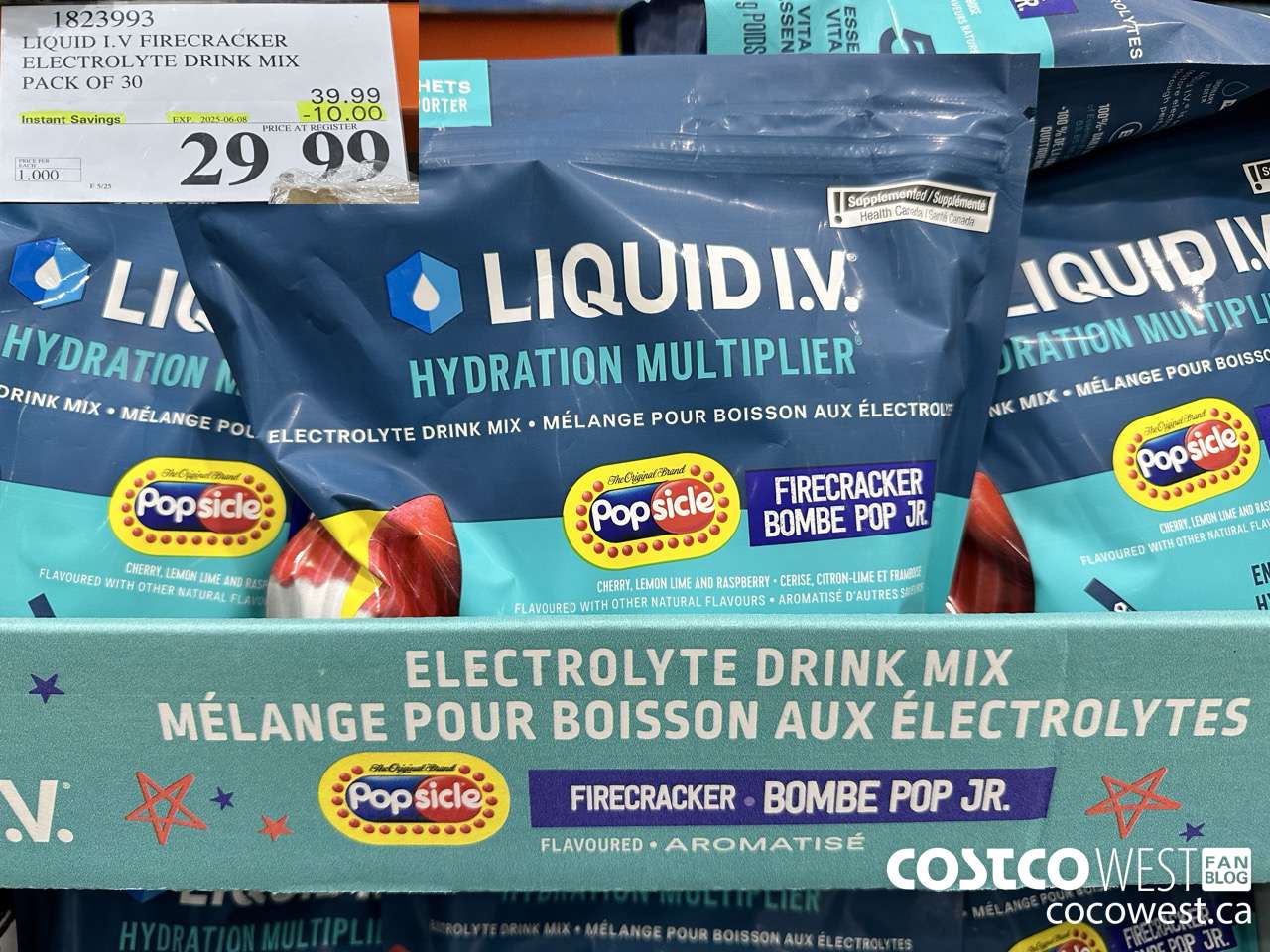 1823993 LIQUID I.V. FIRECRACKER ELECTROLYTE DRINK MIX PACK OF 30 ($10.00 INSTANT SAVINGS EXPIRES ON 2025-06-08) $29.99