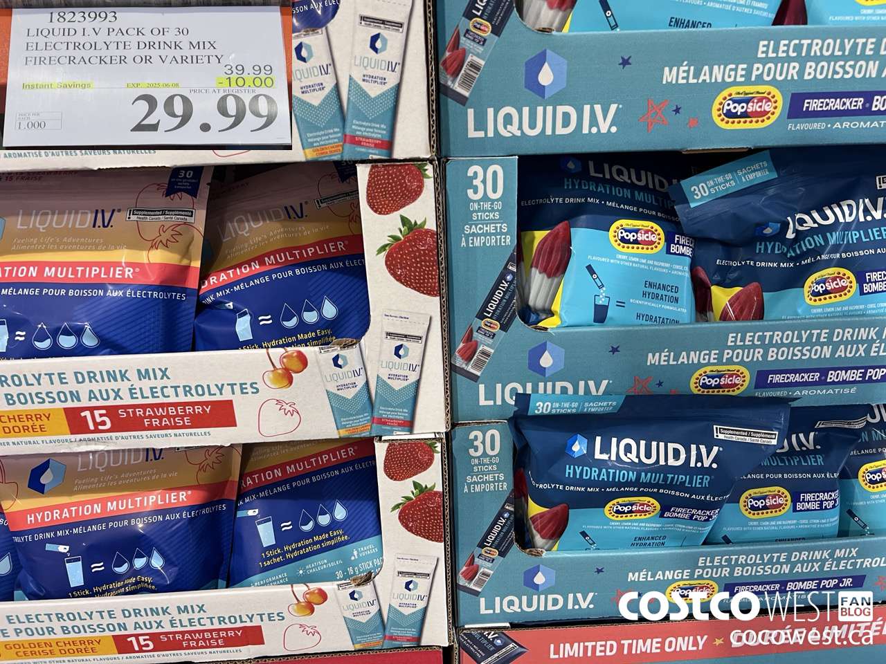 1823993 LIQUID I.V. FIRECRACKER ELECTROLYTE DRINK MIX PACK OF 30 ($10.00 INSTANT SAVINGS EXPIRES ON 2025-06-08) $29.99